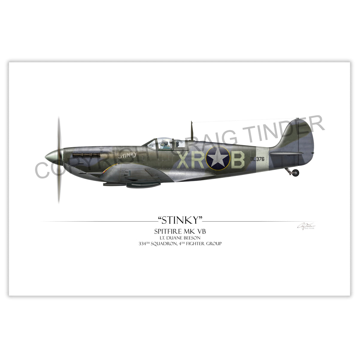 "Stinky Duane Beeson Spitfire" - Art Print by Craig Tinder - Aces In Action