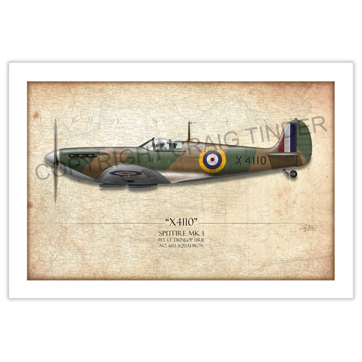 Battle Of Britain Spitfire X4110 Aviation Art Print - Profile-Art Print-Aces In Action: The Workshop of Artist Craig Tinder