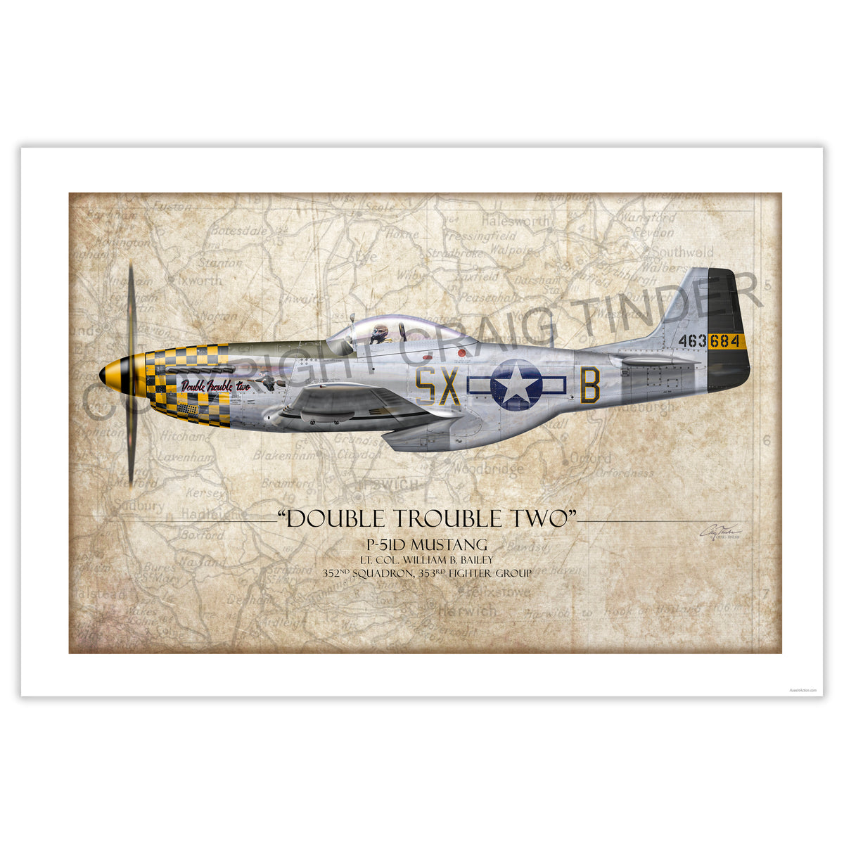 "Double Trouble Two P-51D" - Art Print by Craig Tinder