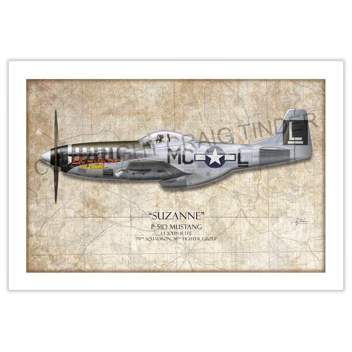 Suzanne P-51D Mustang Aviation Art Print - Profile-Art Print-Aces In Action: The Workshop of Artist Craig Tinder