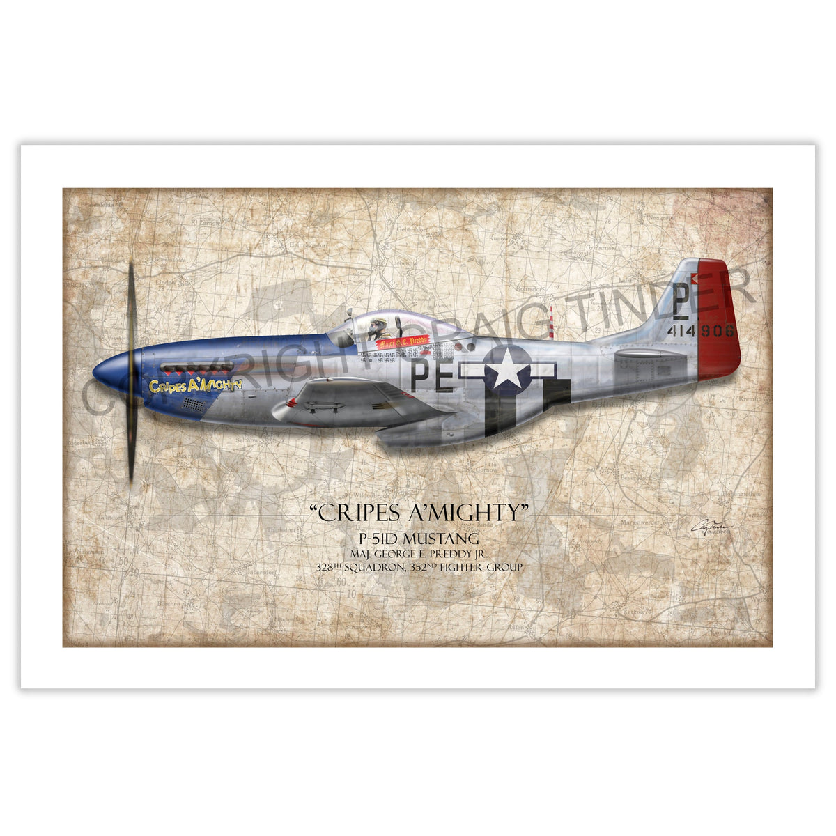 Cripes A Mighty P-51 Mustang Aviation Art Print - Profile-Art Print-Aces In Action: The Workshop of Artist Craig Tinder