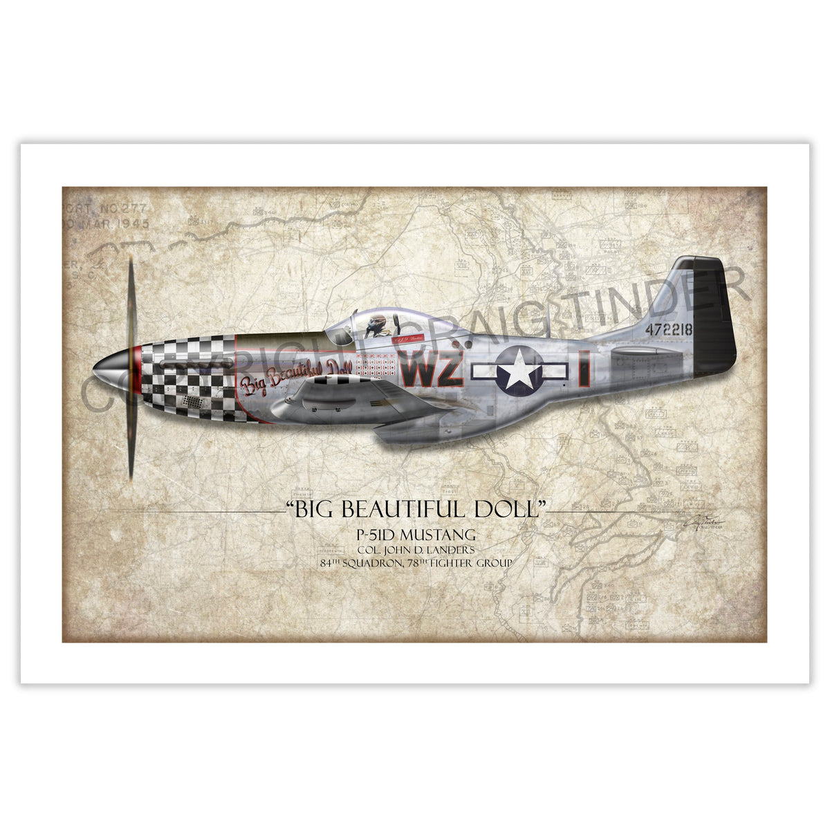 Big Beautiful Doll P-51D Mustang Aviation Art Print - Profile-Art Print-Aces In Action: The Workshop of Artist Craig Tinder