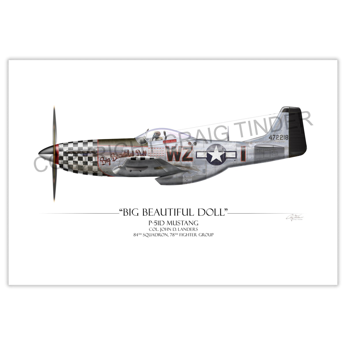 "Big Beautiful Doll P-51D Mustang" - Art Print by Craig Tinder