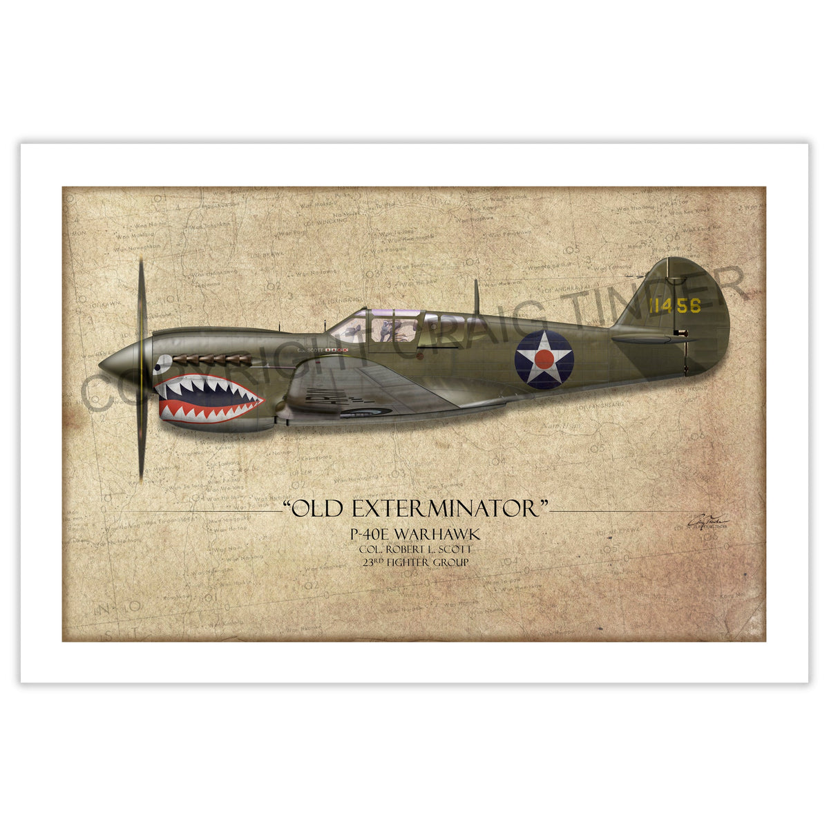 Old Exterminator P-40 Warhawk Aviation Art Print - Profile-Art Print-Aces In Action: The Workshop of Artist Craig Tinder