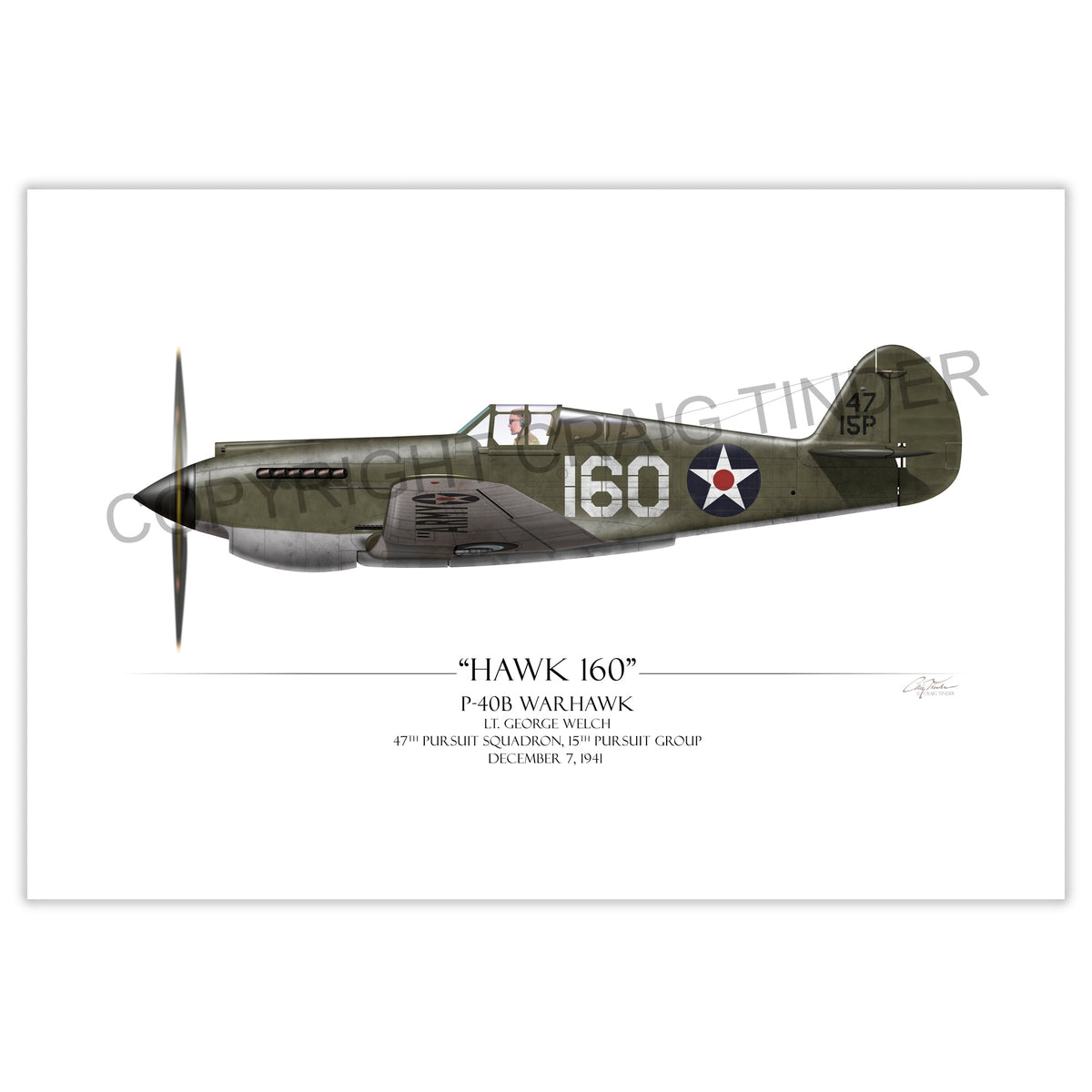 "Pearl Harbor P-40 Warhawk" - Art Print by Craig Tinder - Aces In Action