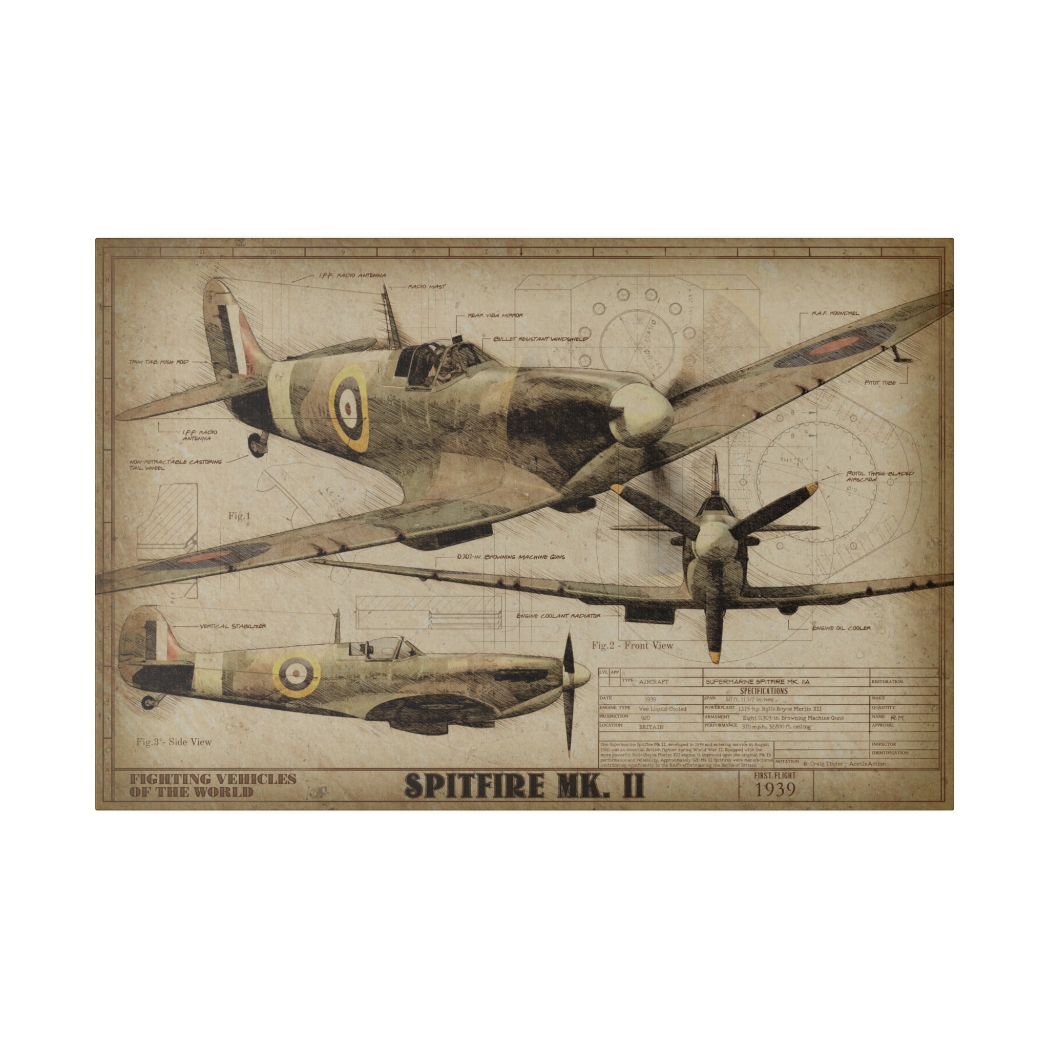 Spitfire Mk II - Fighting Vehicles of the World Canvas Art