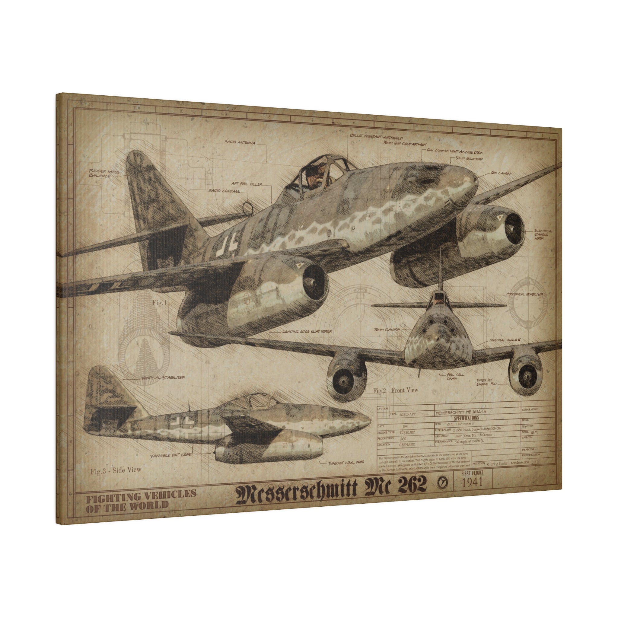 Me 262 - Fighting Vehicles of the World Canvas Art