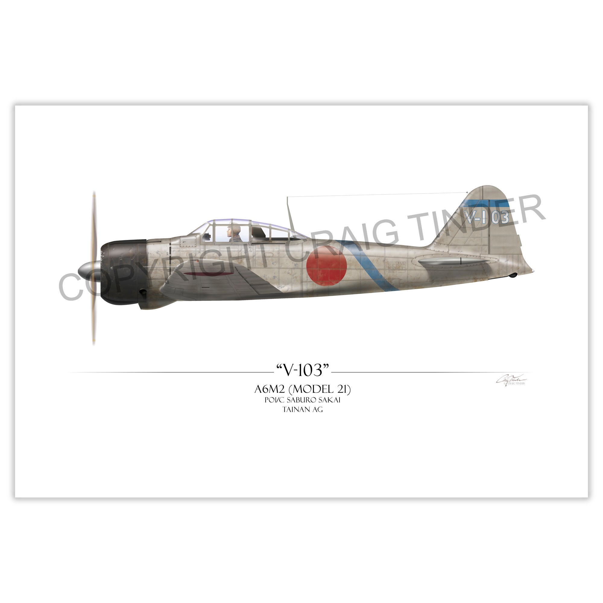A6M2 Zero Saburo Sakai Profile Art Print | Craig Tinder – Aces In