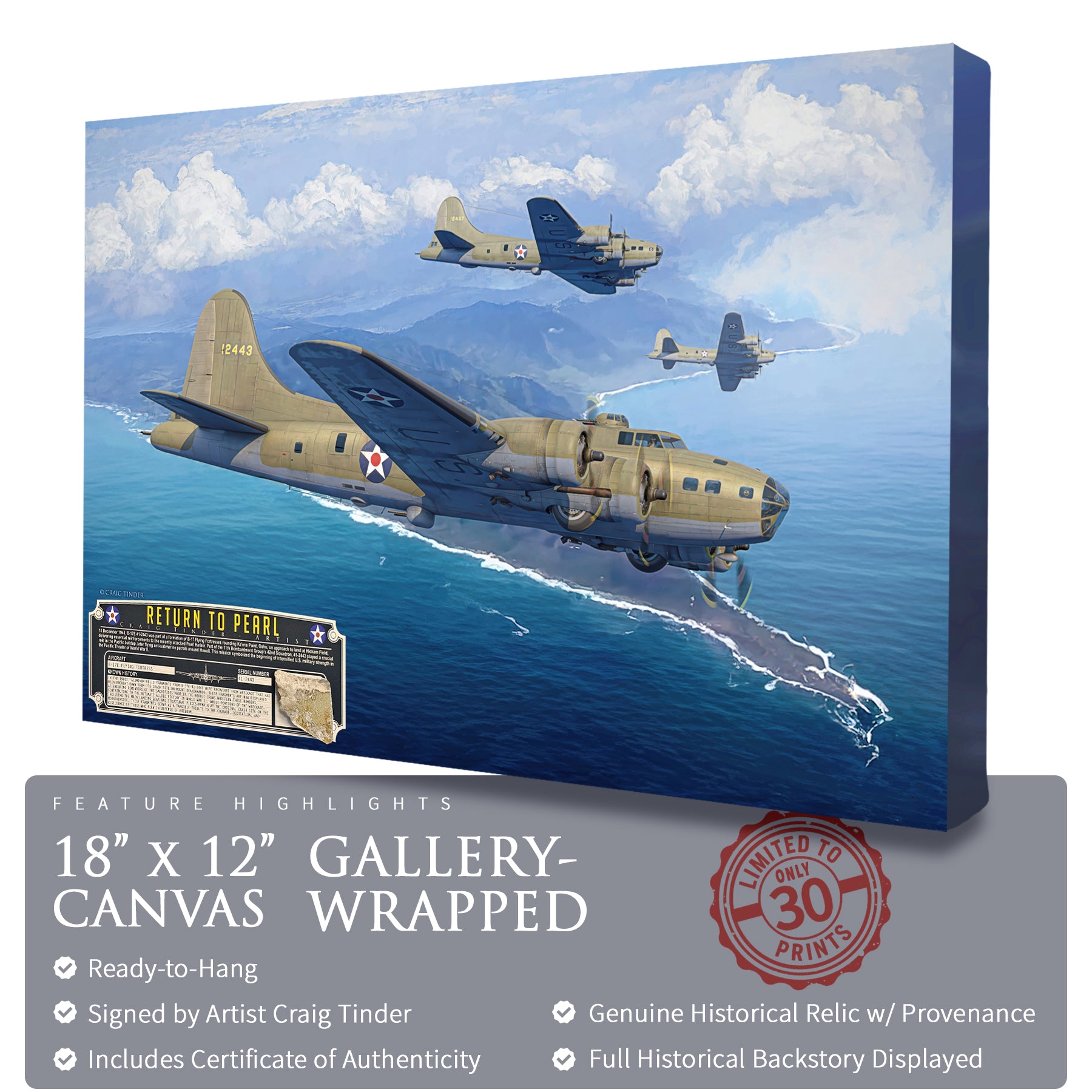 B-17E Flying Fortress - The Return to Pearl Canvas | INCLUDES: Skin Fragment