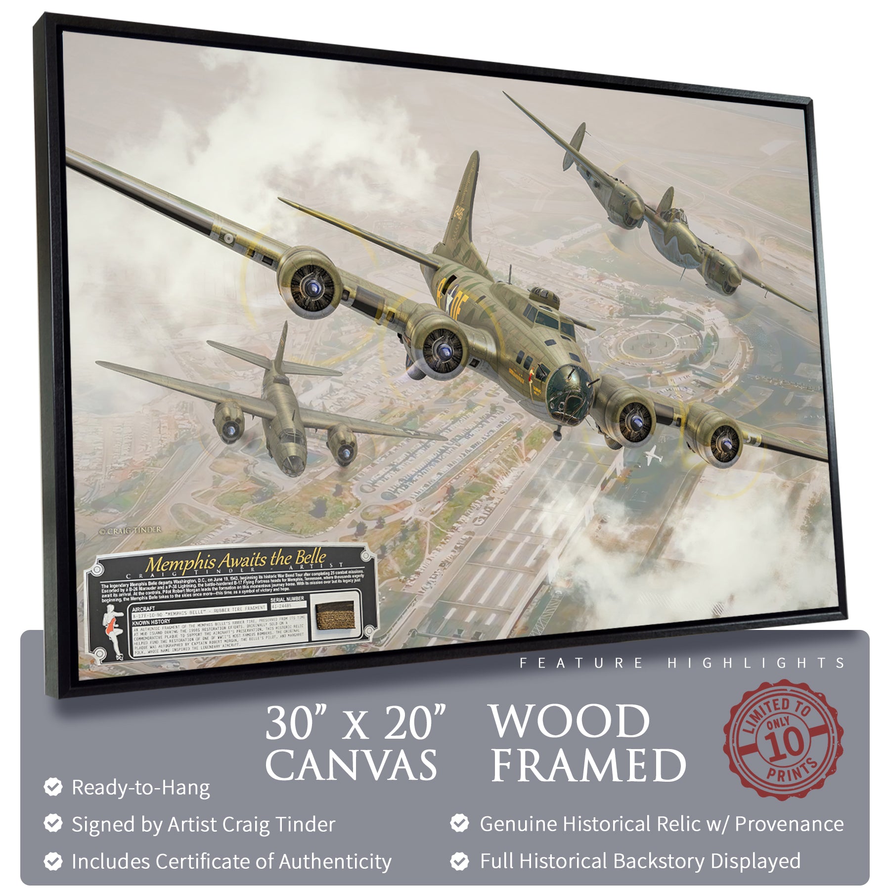 B-17 Memphis Belle - Memphis Awaits the Belle Canvas | INCLUDES: Tire Fragment