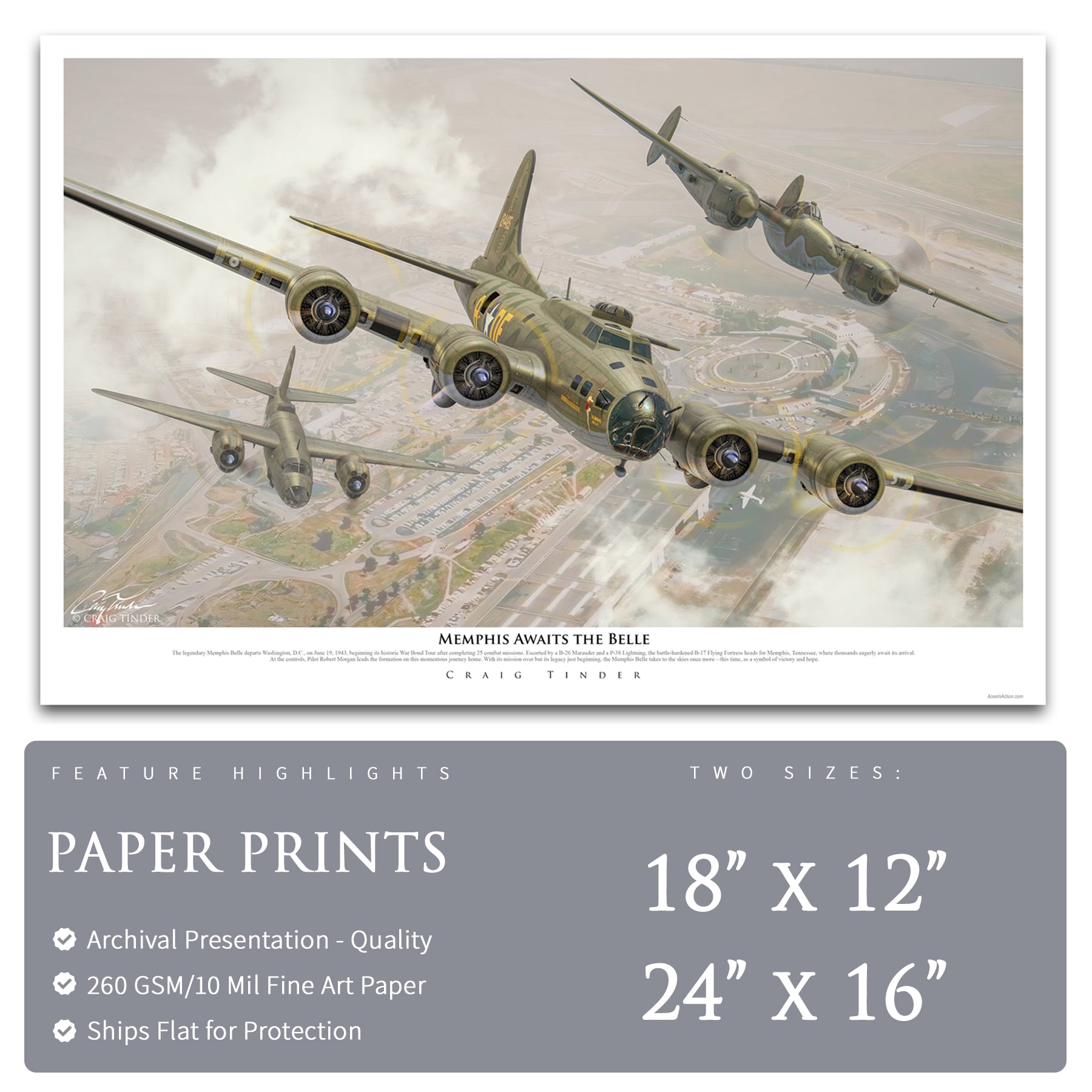 B-17 Memphis Belle - Memphis Awaits the Belle Canvas | INCLUDES: Tire Fragment