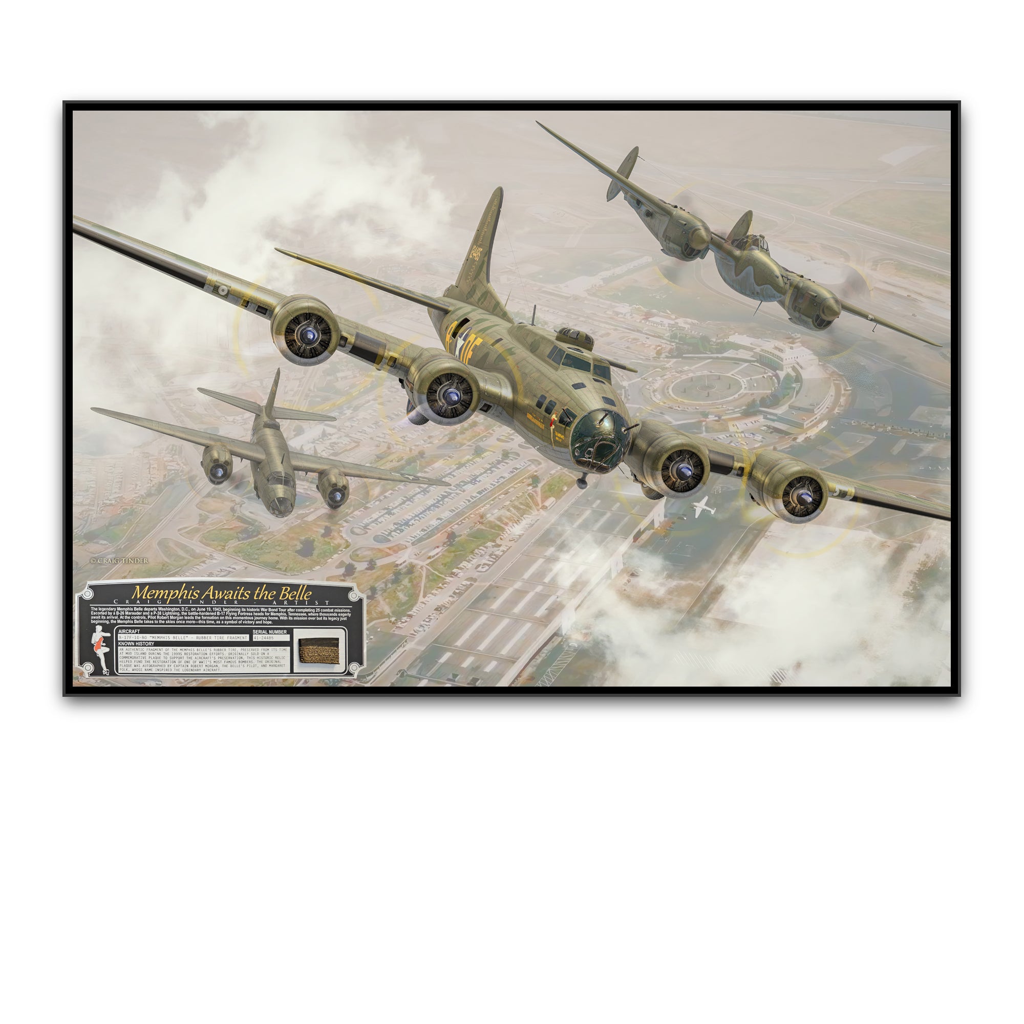 Memphis Awaits the Belle - B-17E Memphis Belle Canvas | INCLUDES: Tire Fragment
