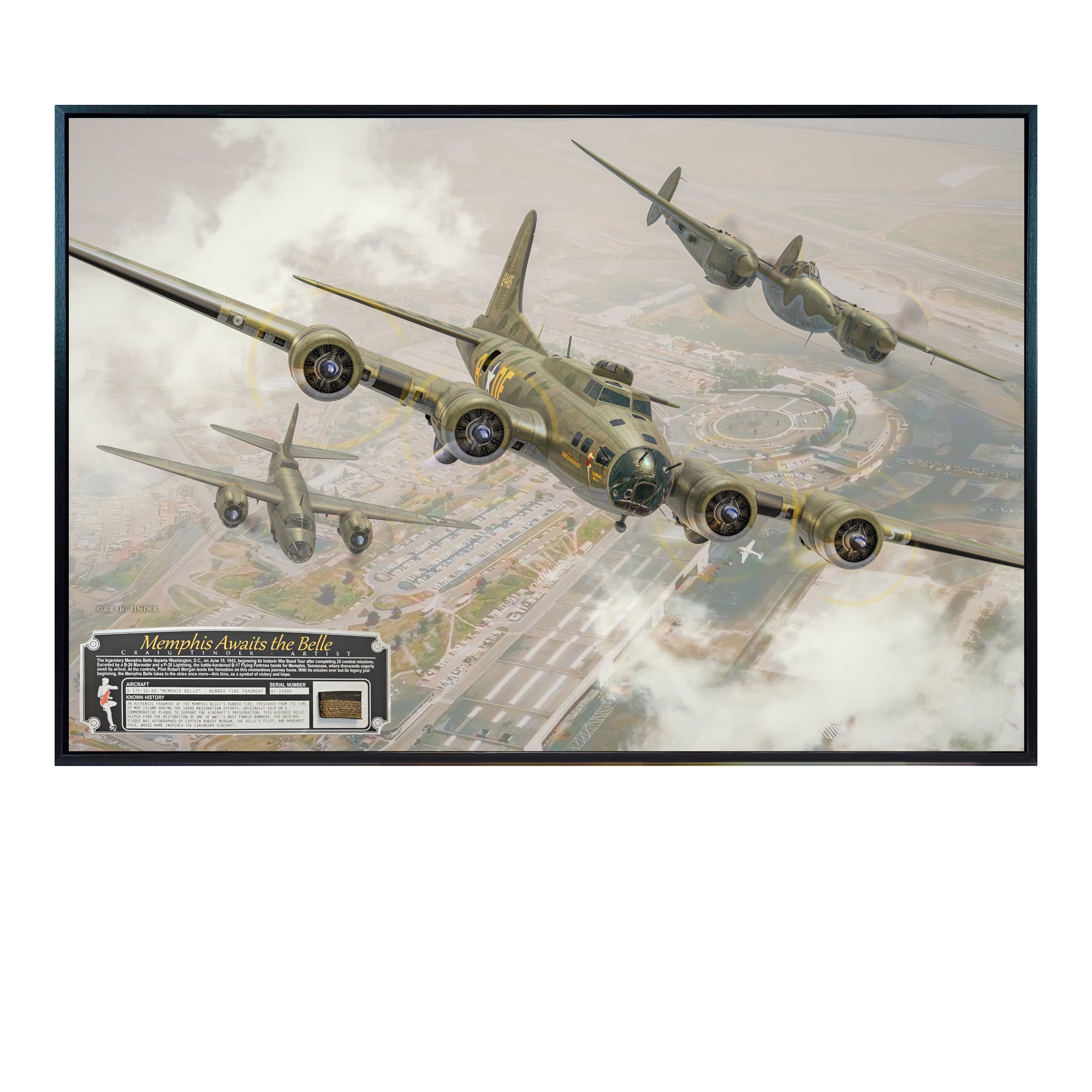 Memphis Awaits the Belle - B-17E Memphis Belle Canvas | INCLUDES: Tire Fragment