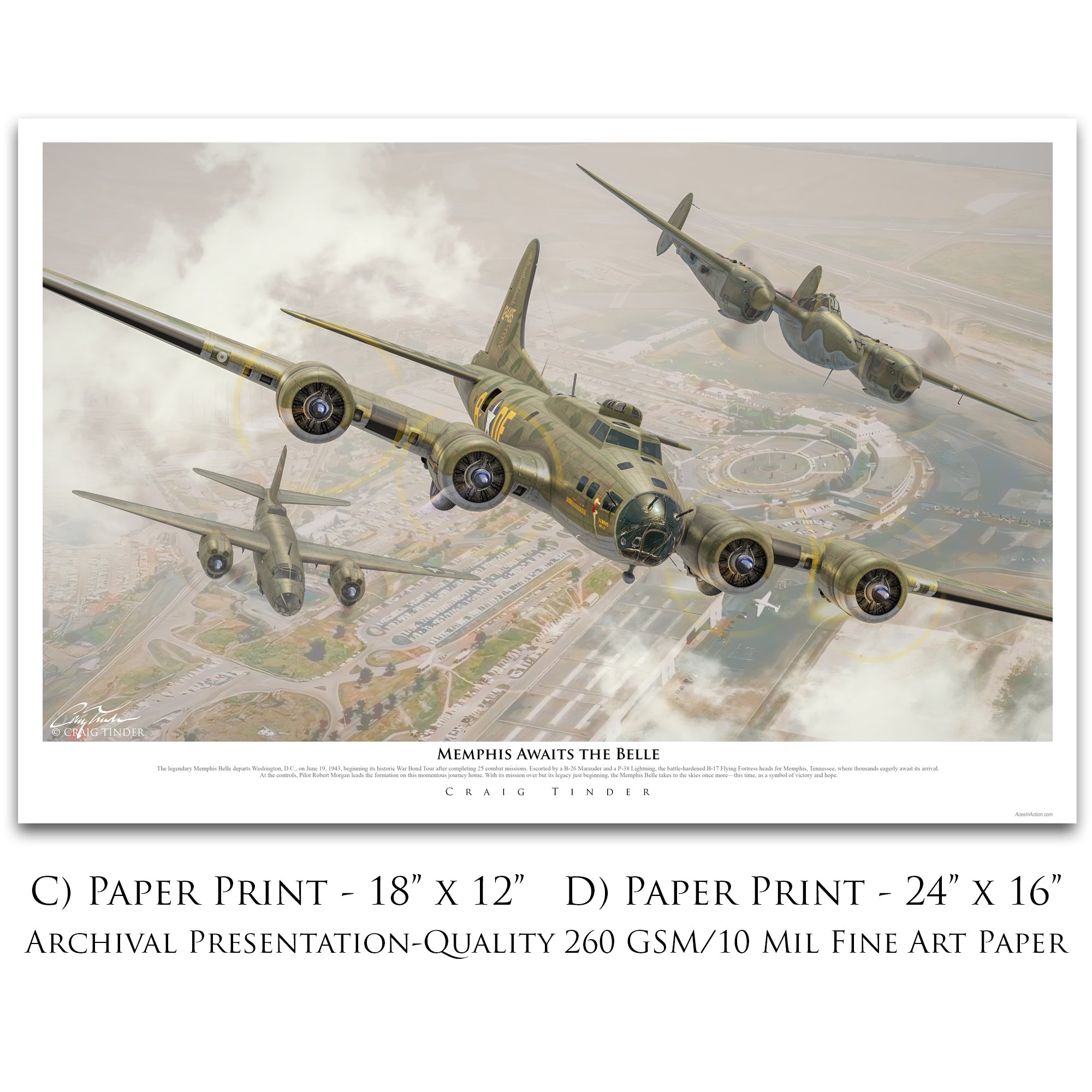 Memphis Awaits the Belle - B-17E Memphis Belle Canvas | INCLUDES: Tire Fragment