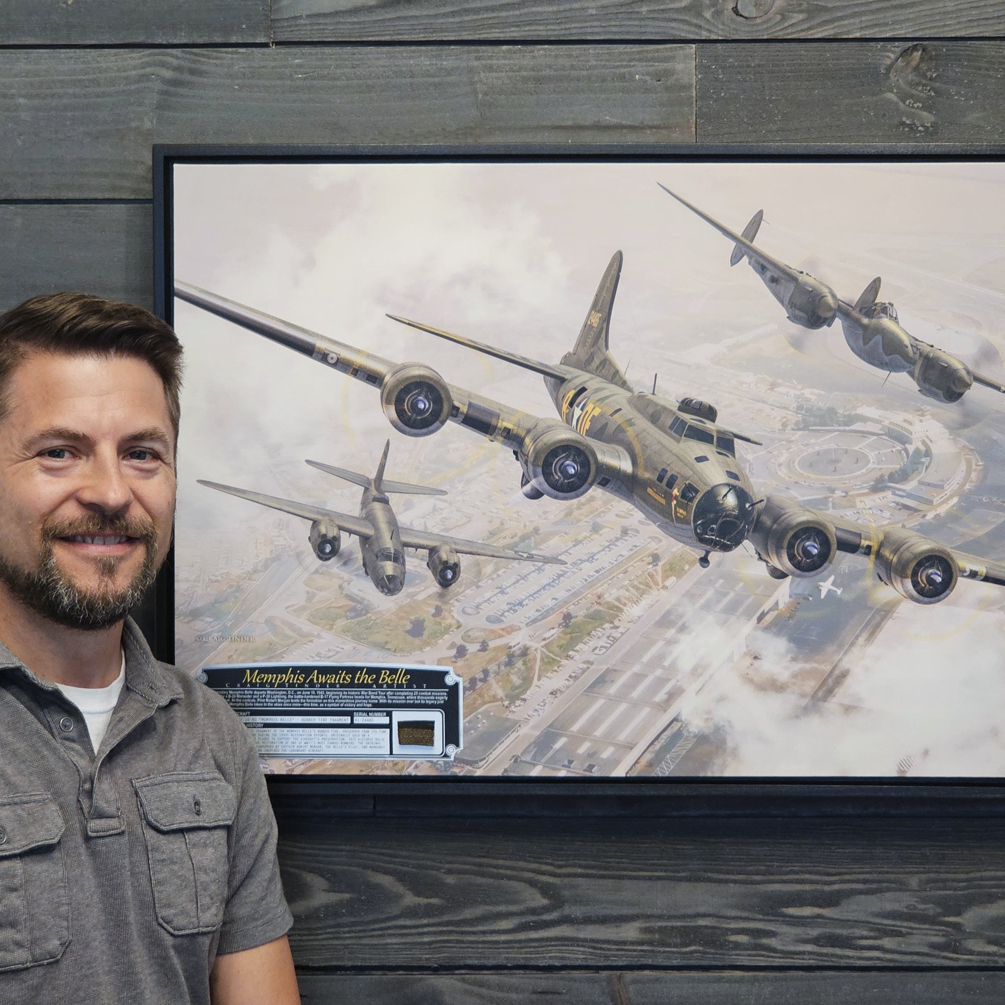 Memphis Awaits the Belle - B-17E Memphis Belle Canvas | INCLUDES: Tire Fragment