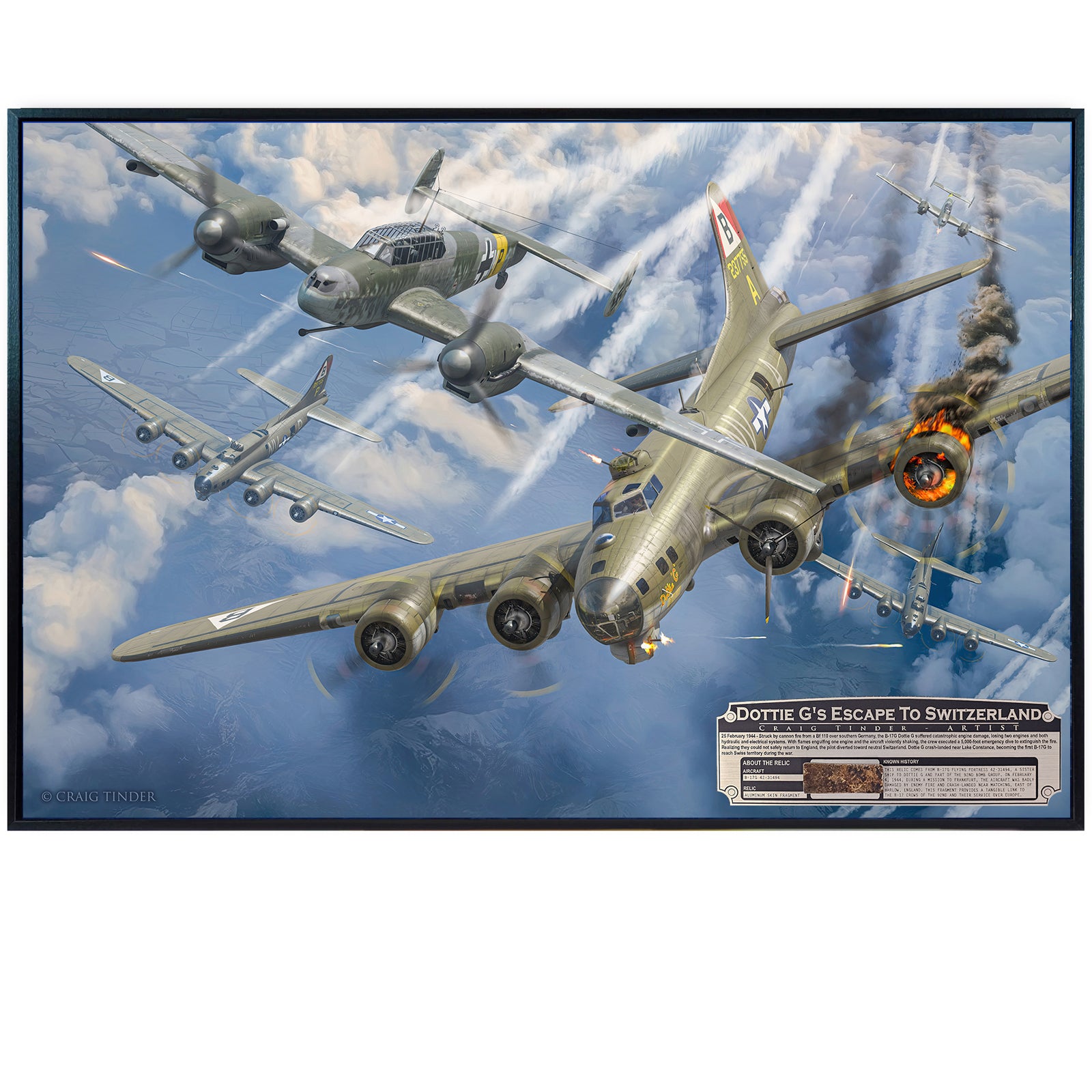 B-17 Flying Fortress - Dottie G's Escape to Switzerland Canvas | INCLUDES: 92nd BG B-17 Relic