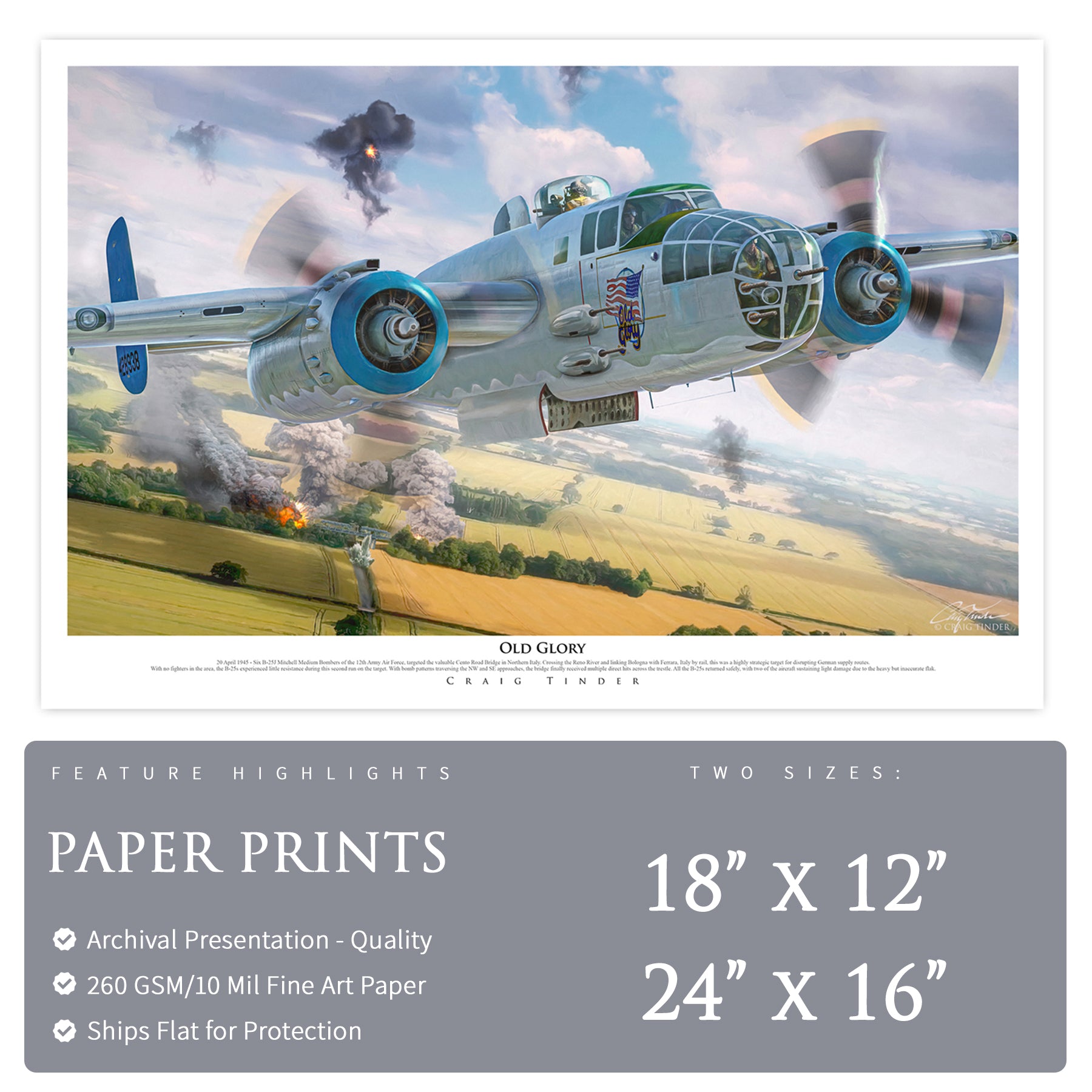 B-25 Mitchell - Old Glory Canvas | INCLUDES: Engine Cowl Panel Piece