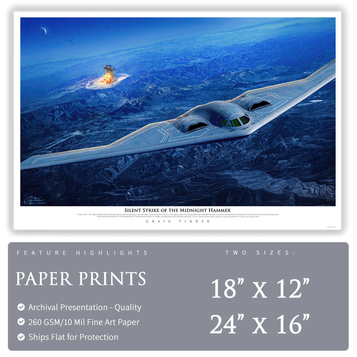 B-2 Spirit Bomber - Midnight Hammer paper art print by Craig Tinder