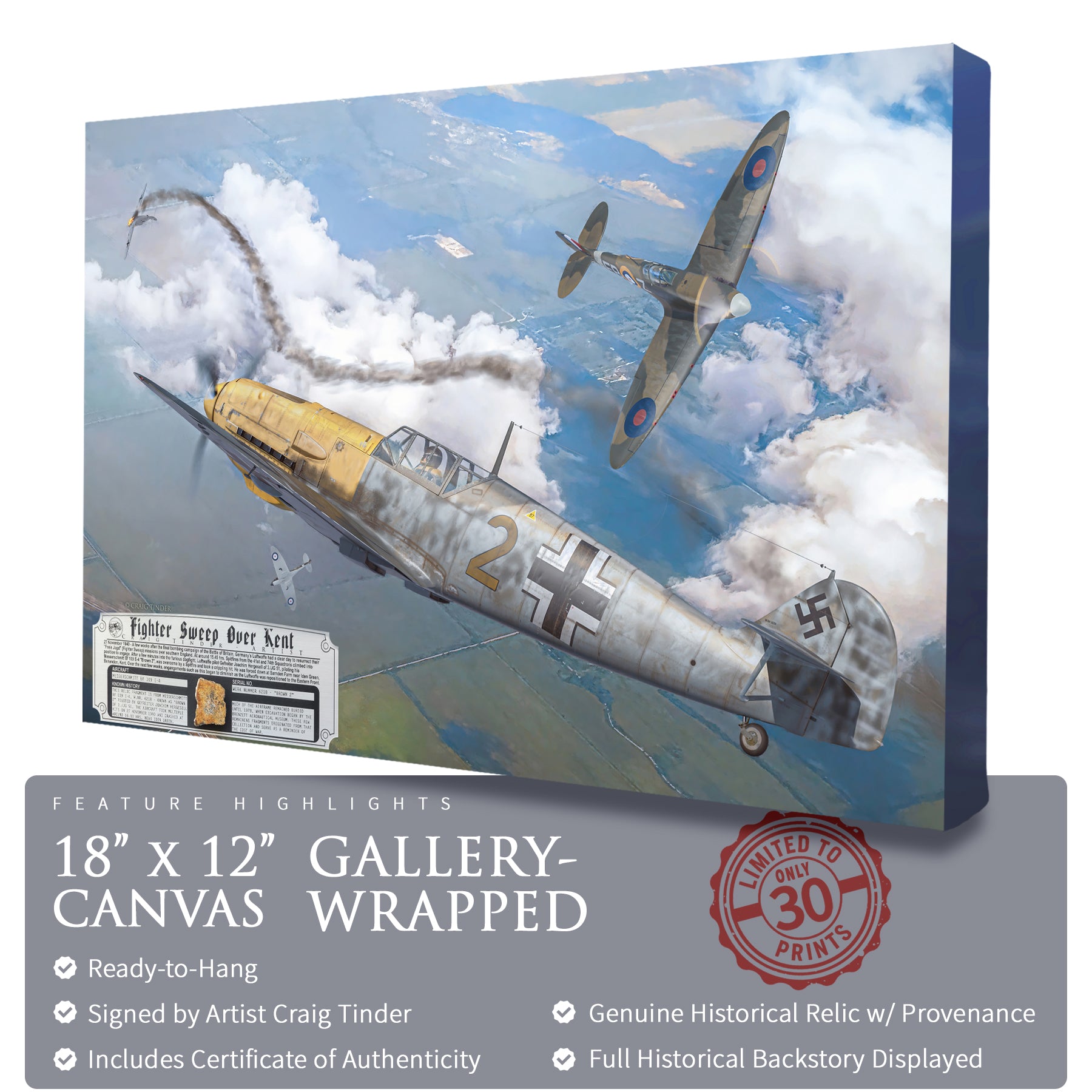 Messerschmitt Bf 109 - Fighter Sweep Over Kent Canvas | INCLUDES: Engine Relic