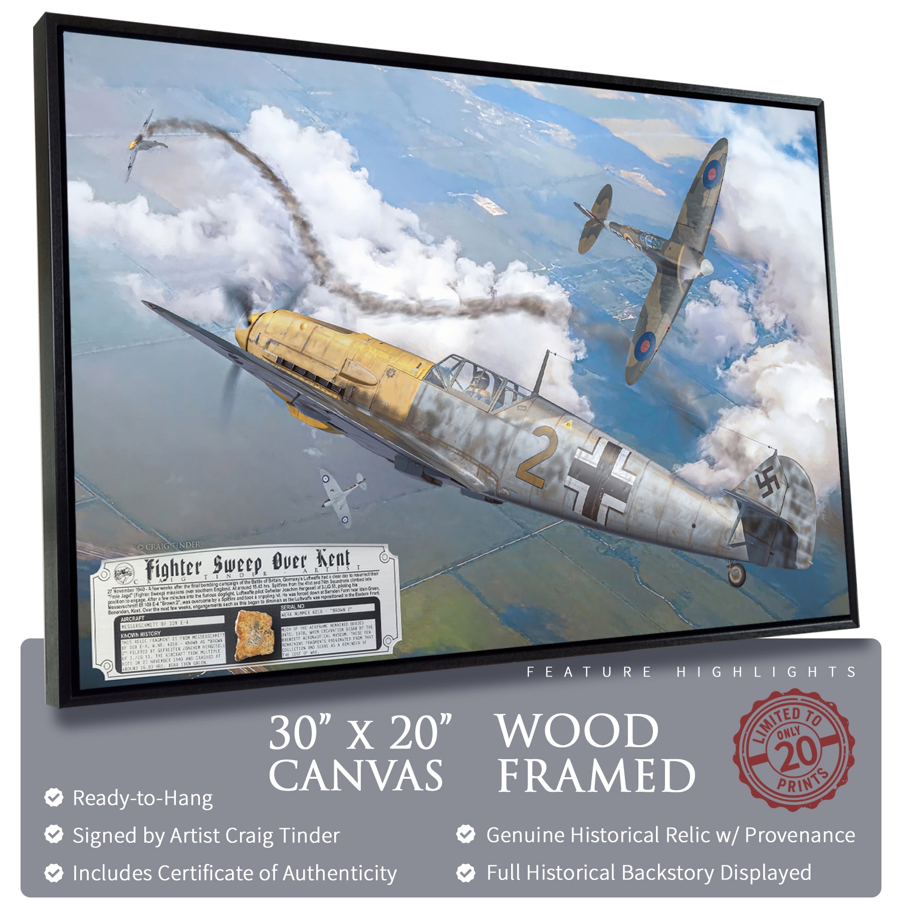 Messerschmitt Bf 109 - Fighter Sweep Over Kent Canvas | INCLUDES: Engine Relic