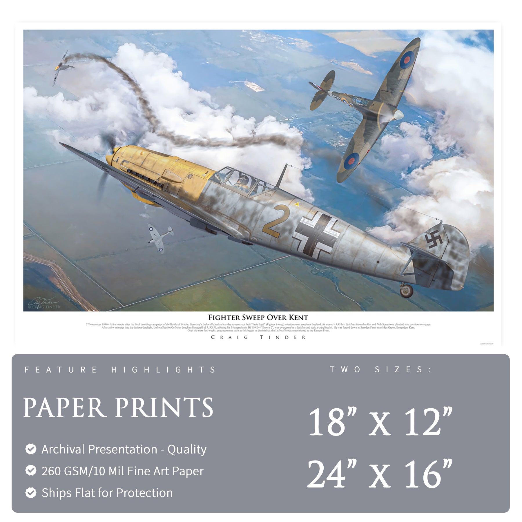 Messerschmitt Bf 109 - Fighter Sweep Over Kent Canvas | INCLUDES: Engine Relic