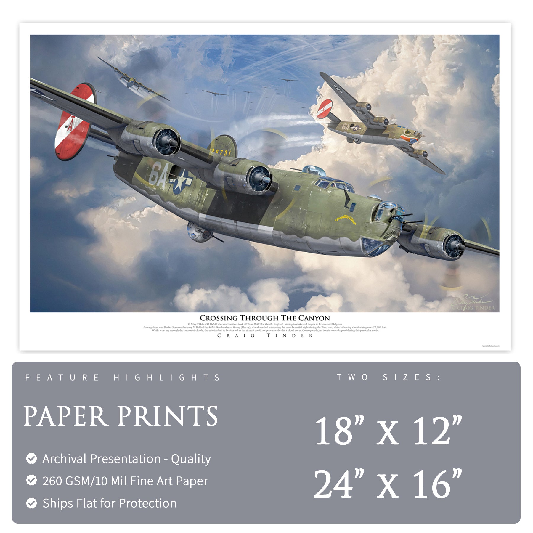 B-24 Liberator - Crossing Through The Canyon Canvas | INCLUDES: Aluminum and Engine Parts