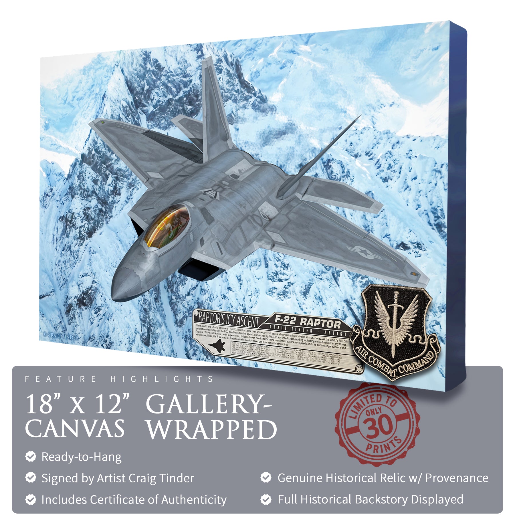 F-22 Raptor - Raptor's Icy Ascent Canvas | INCLUDES: Authentic Patch