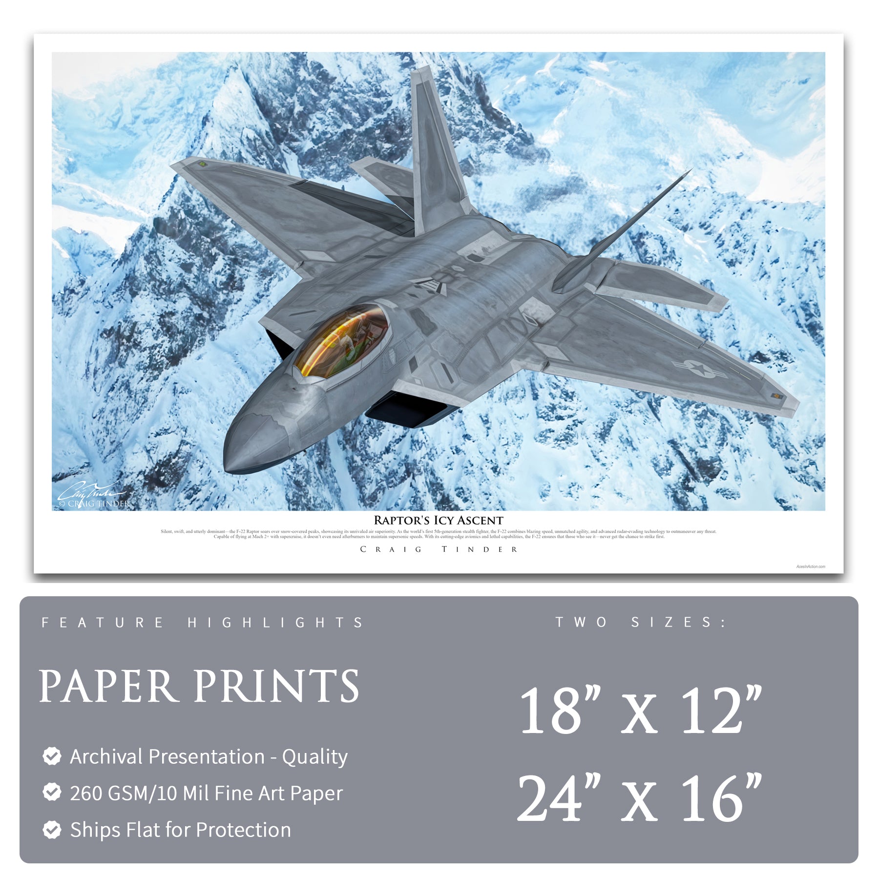 F-22 Raptor - Raptor's Icy Ascent Canvas | INCLUDES: Authentic Patch