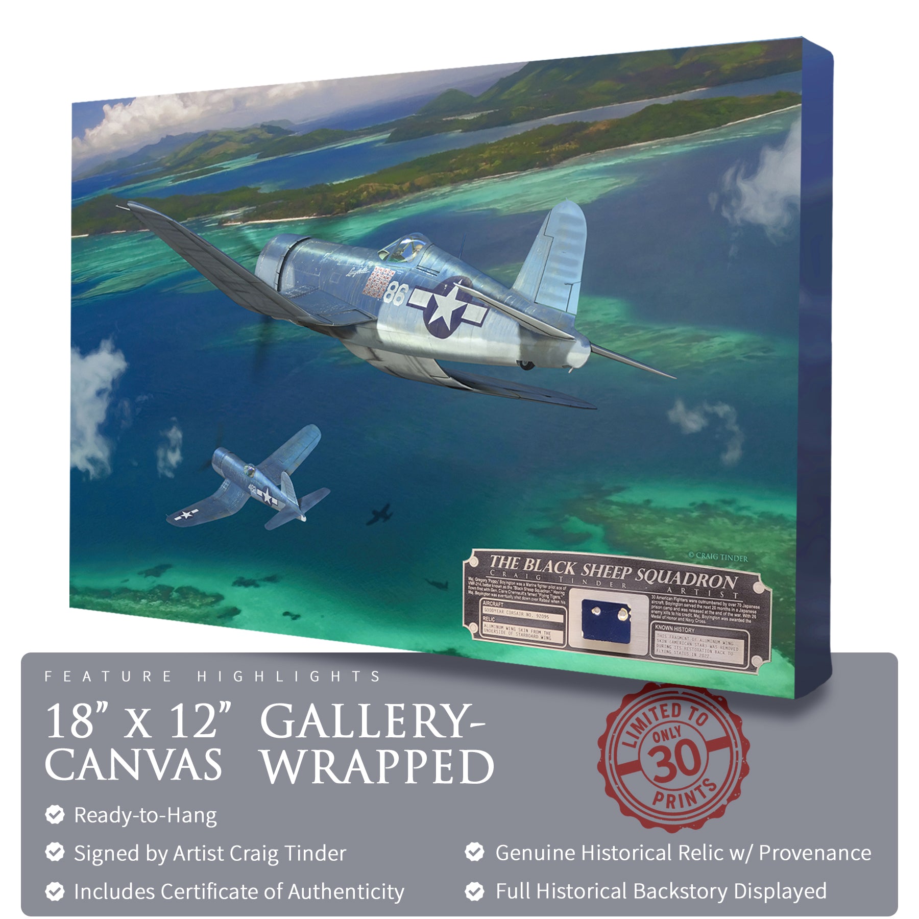F4U Corsair Black Sheep Squadron Canvas | INCLUDES: Wing Relic