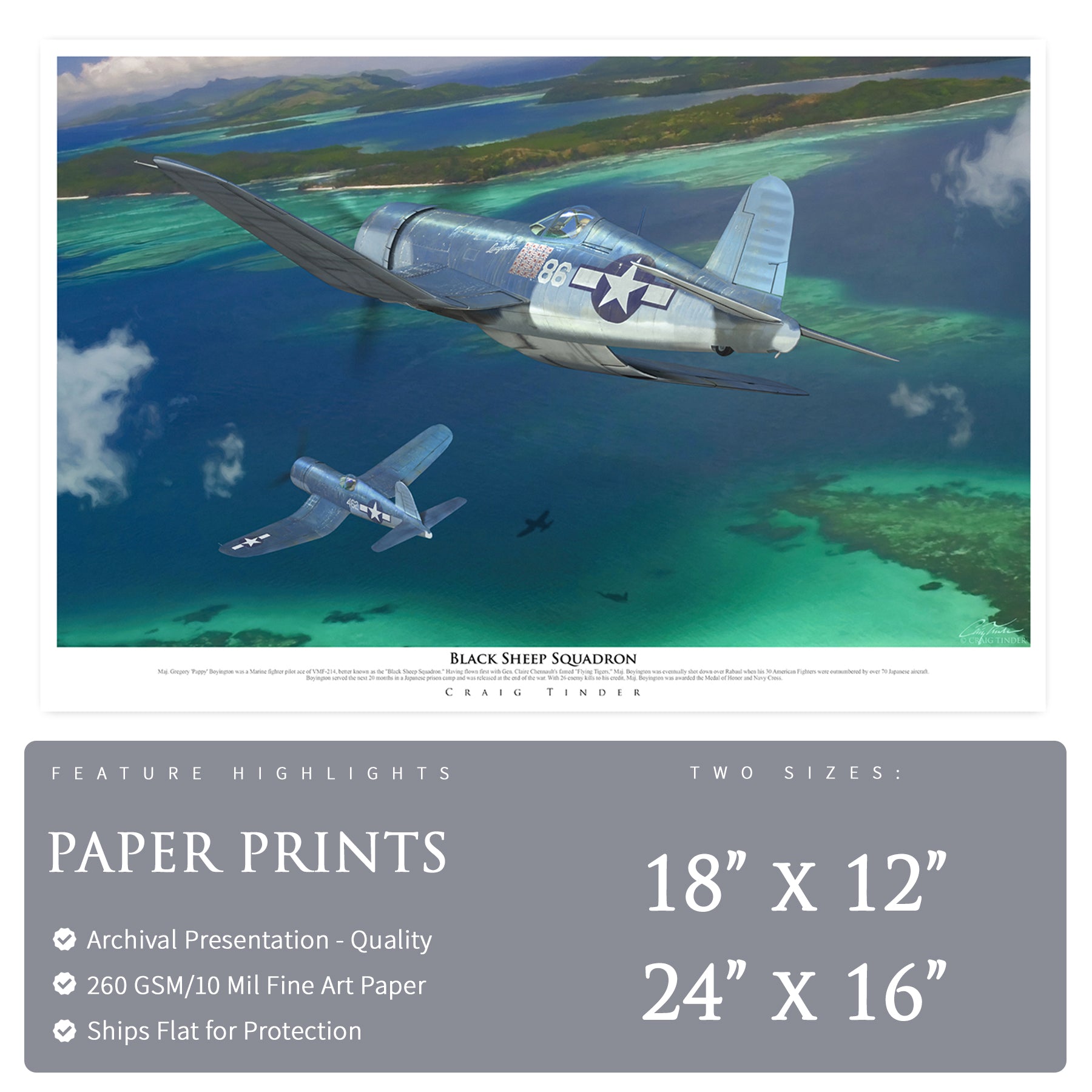 F4U Corsair Black Sheep Squadron Canvas | INCLUDES: Wing Relic