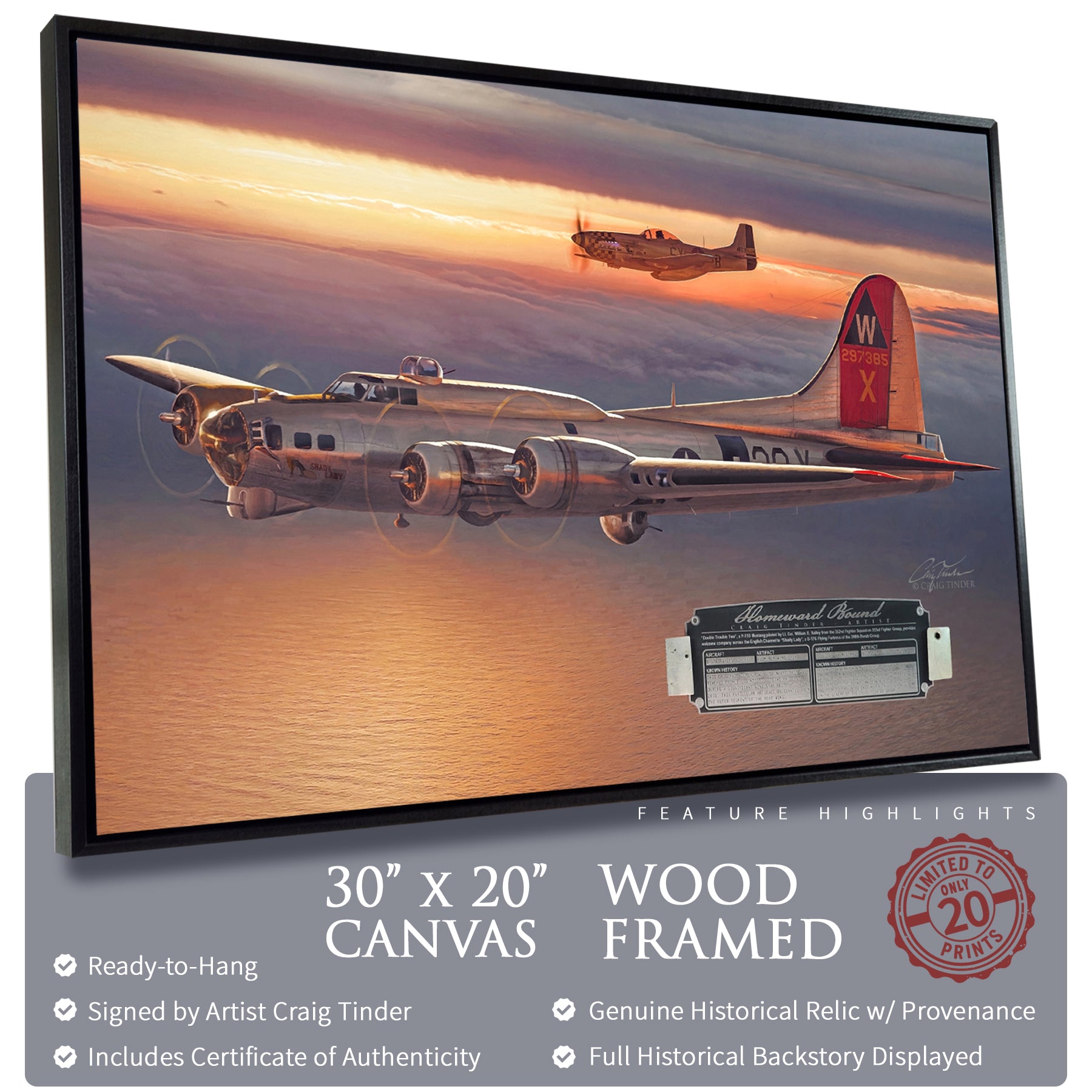 B-17 & P-51 - Homeward Bound Canvas | INCLUDES: Wing Skin & Fuselage Panel Relics