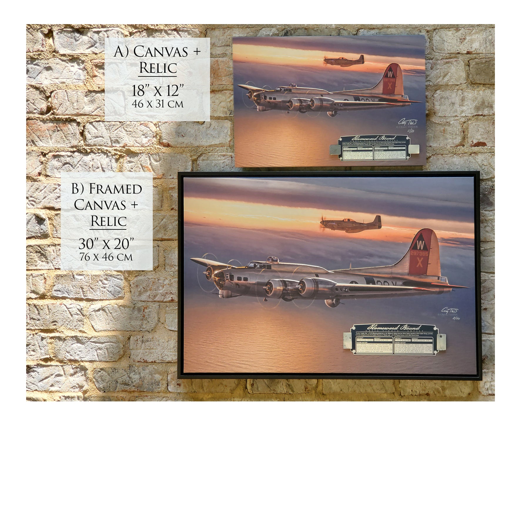 B-17 & P-51 - Homeward Bound Canvas | INCLUDES: Wing Skin & Fuselage Panel Relics