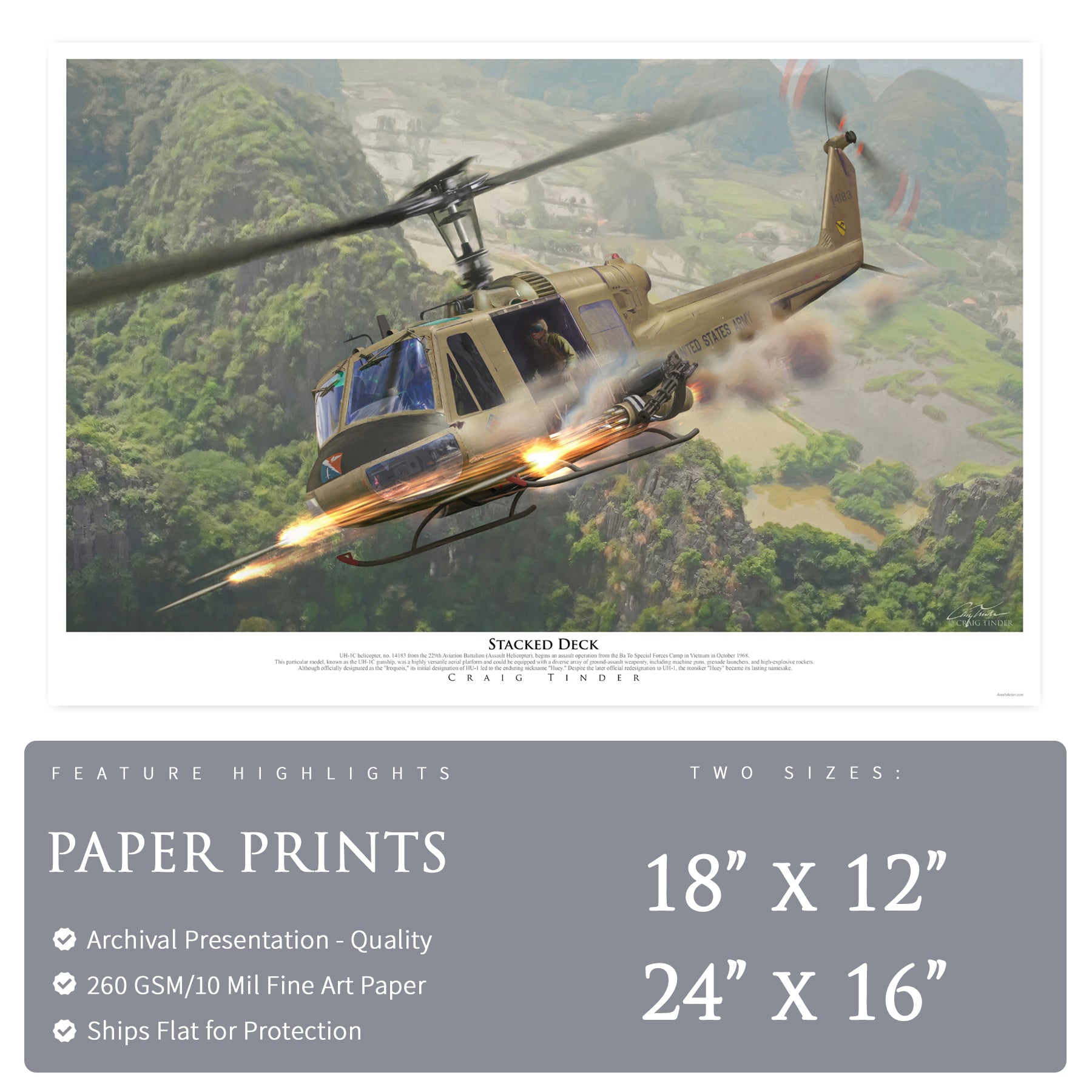 UH-1 Huey Helicopter - Stacked Deck Canvas | INCLUDES: Fuselage Relic