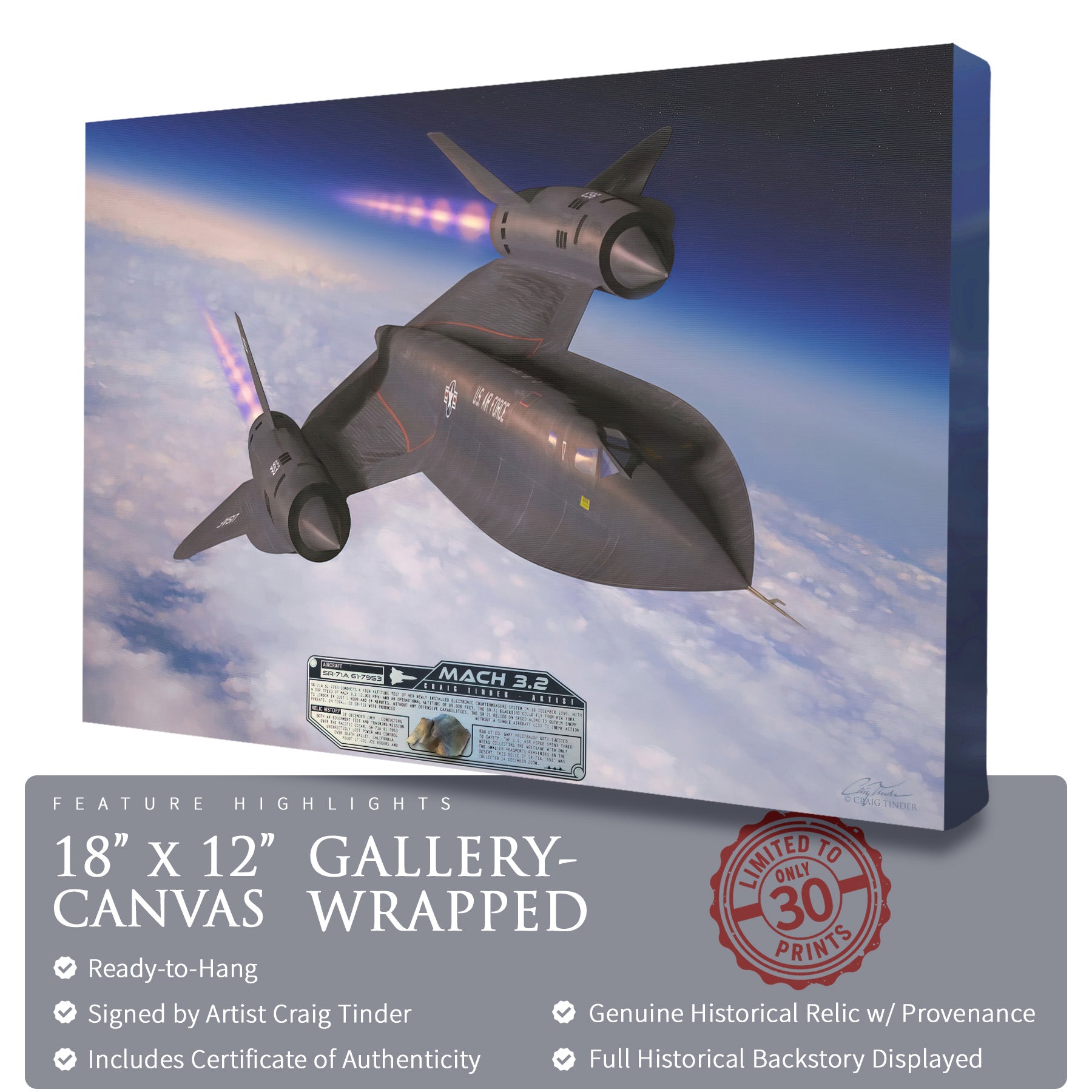 SR-71 Blackbird - Mach 3.2 Canvas | INCLUDES: Titanium SR-71 Relic