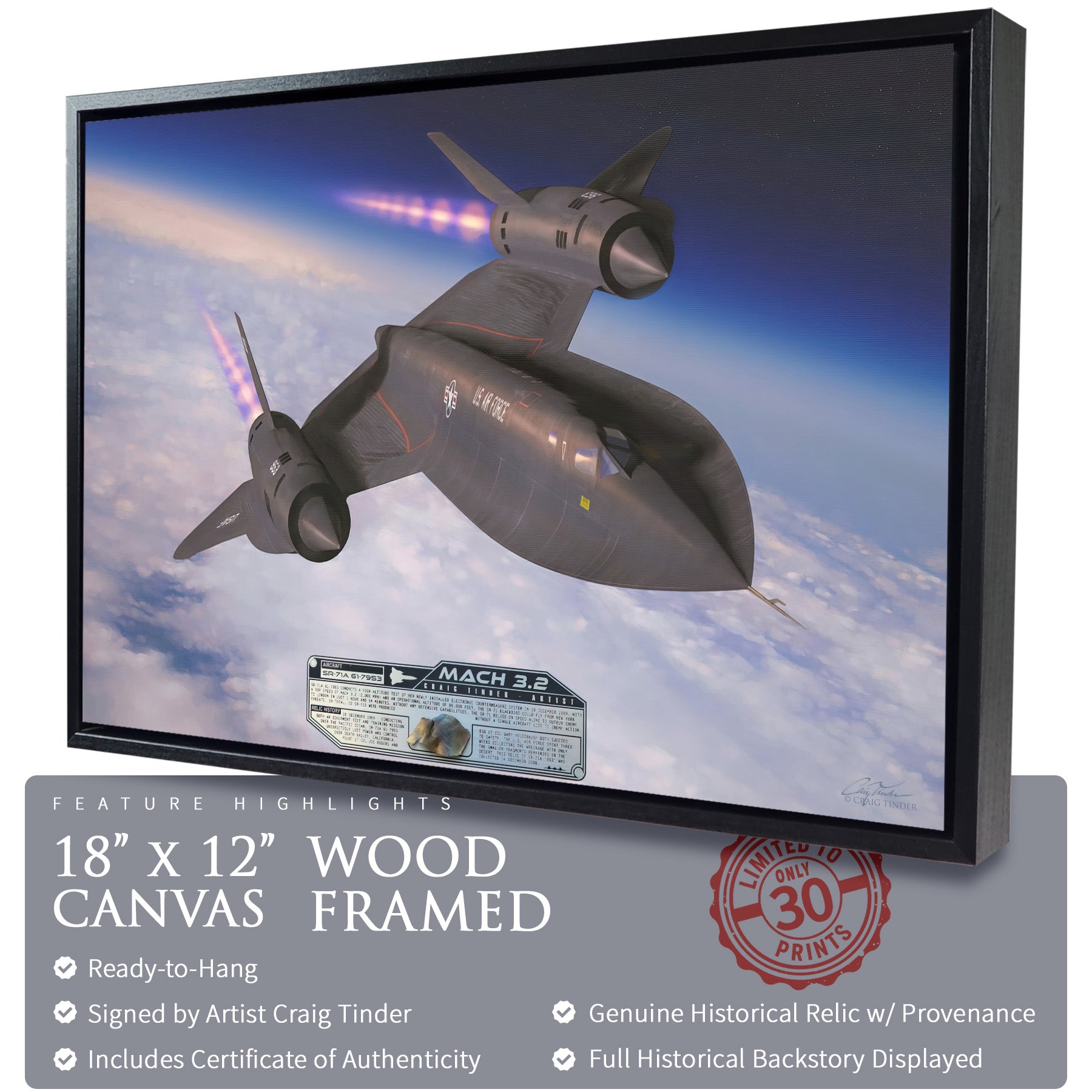 SR-71 Blackbird - Mach 3.2 Canvas | INCLUDES: Titanium SR-71 Relic