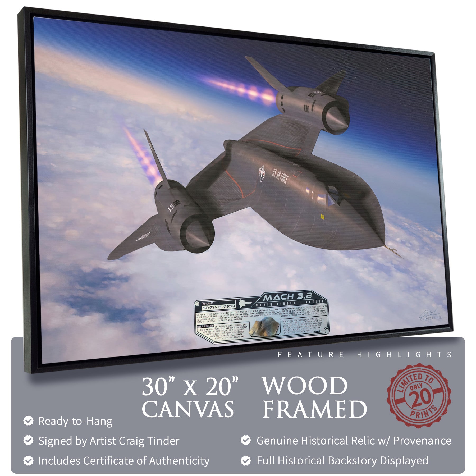 SR-71 Blackbird - Mach 3.2 Canvas | INCLUDES: Titanium SR-71 Relic