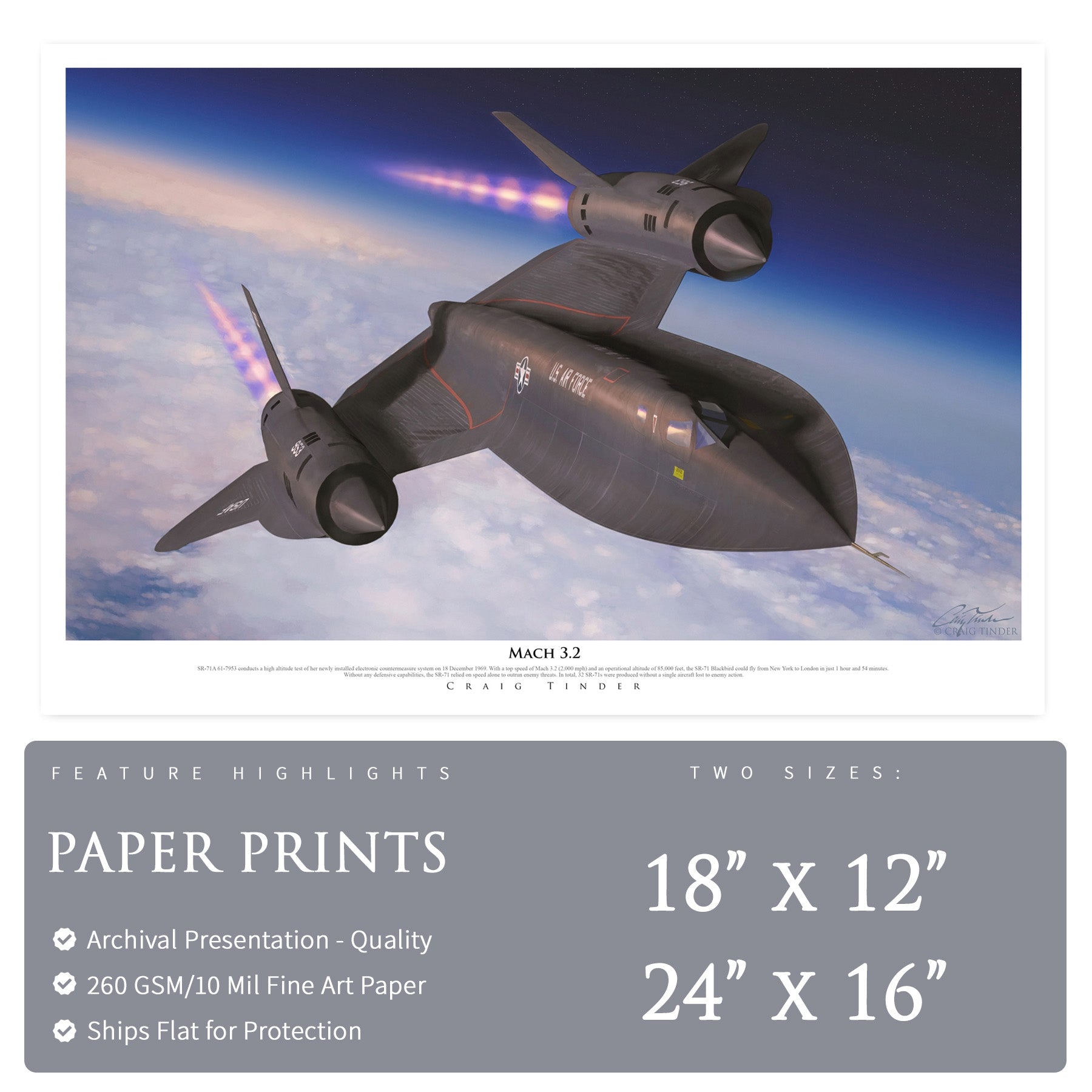 SR-71 Blackbird - Mach 3.2 Canvas | INCLUDES: Titanium SR-71 Relic