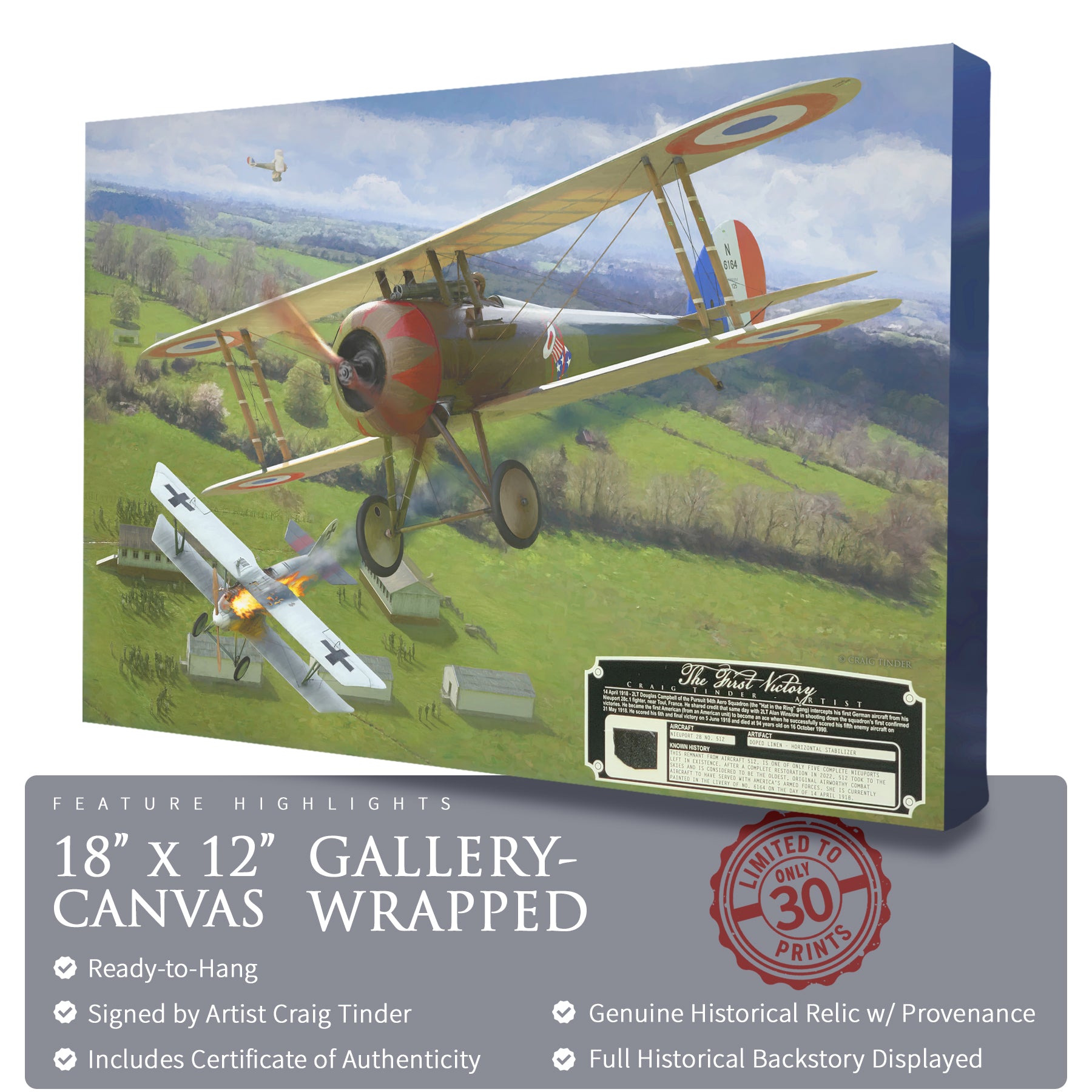 Nieuport 28 - The First Victory Canvas | INCLUDES: Stabilizer Fabric Piece