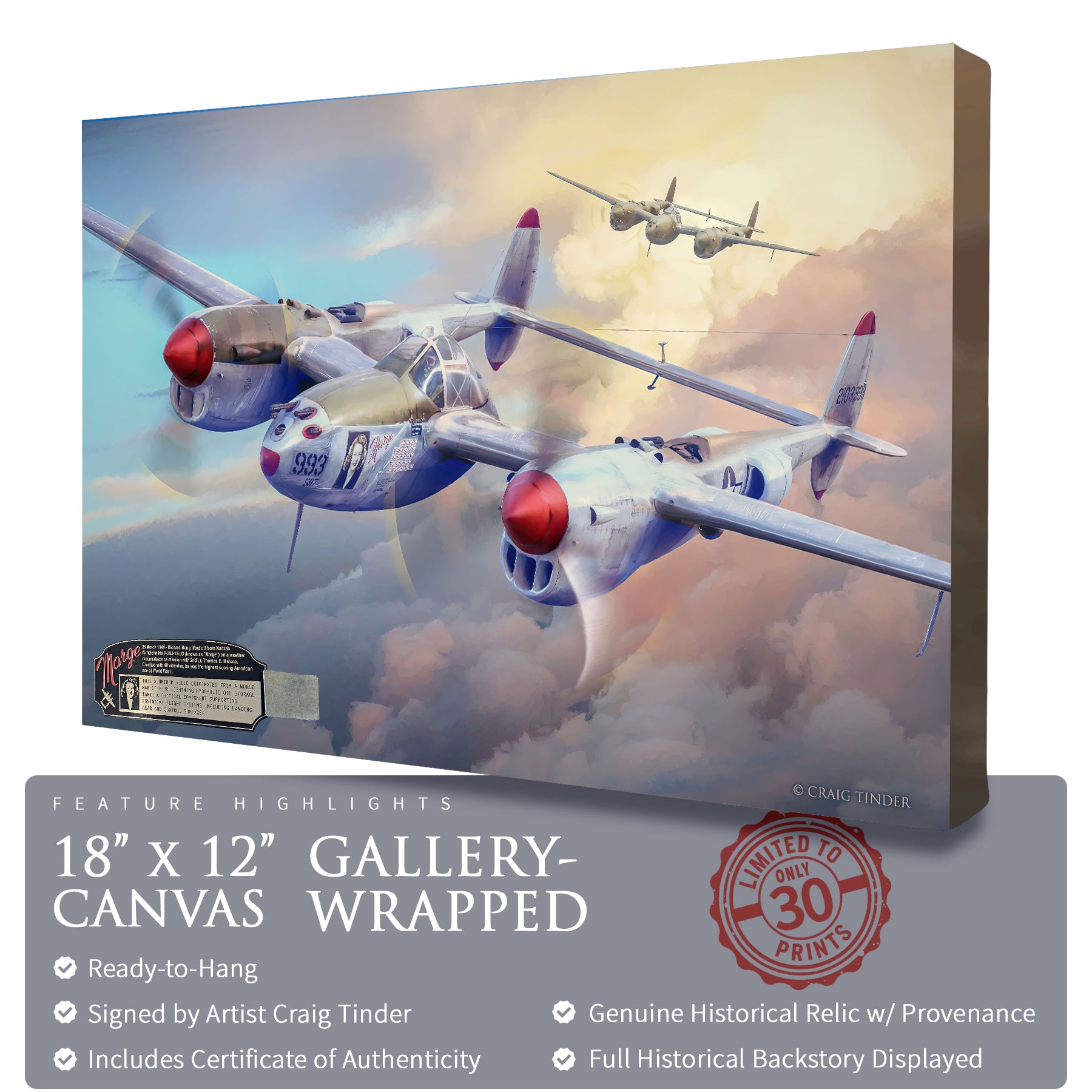 P-38 Lightning - Richard Bong "Marge" Canvas | INCLUDES: Internal Aluminum Fragment