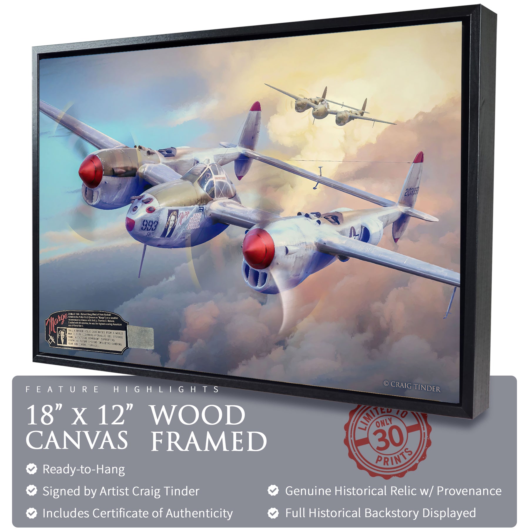 P-38 Lightning - Richard Bong "Marge" Canvas | INCLUDES: Internal Aluminum Fragment