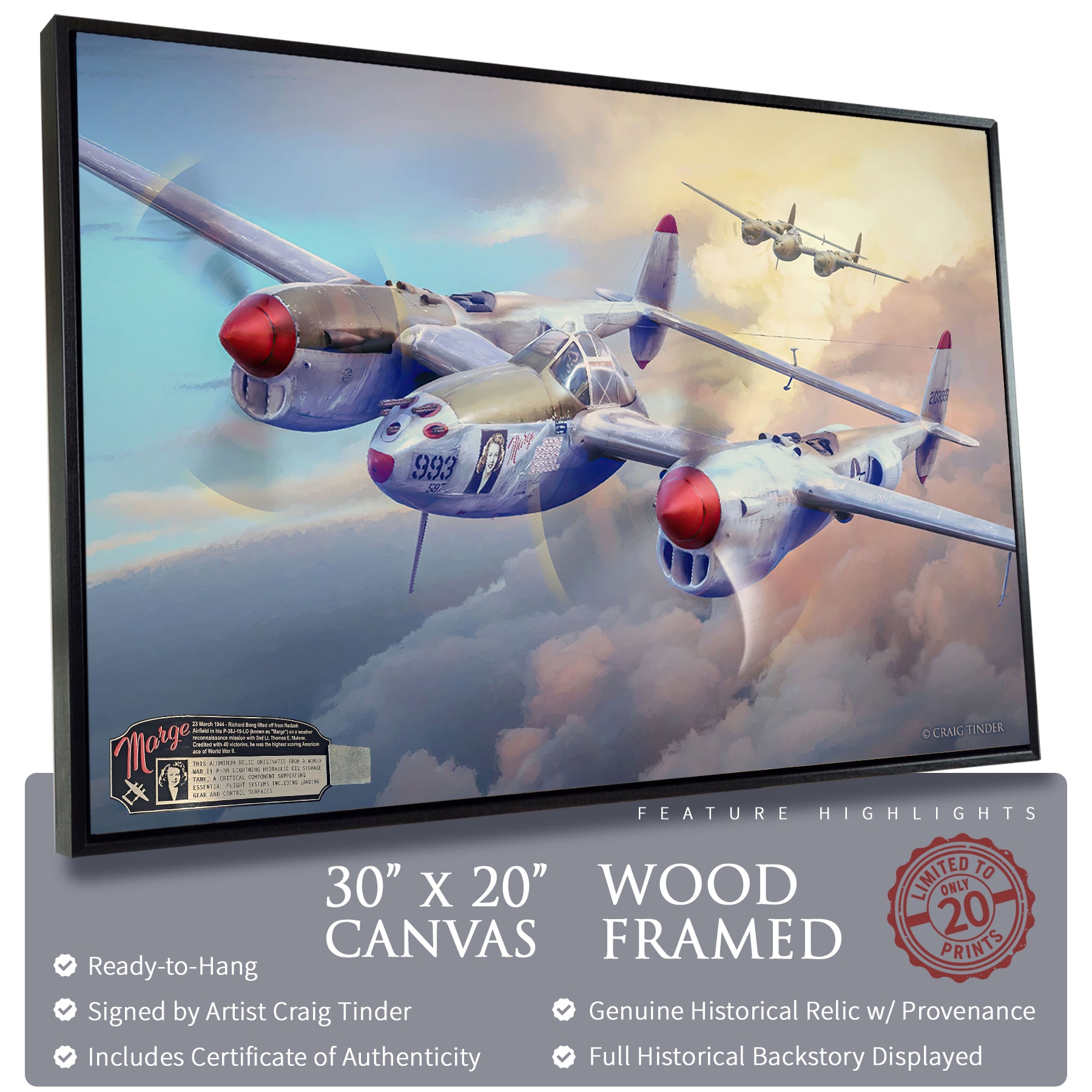 P-38 Lightning - Richard Bong "Marge" Canvas | INCLUDES: Internal Aluminum Fragment