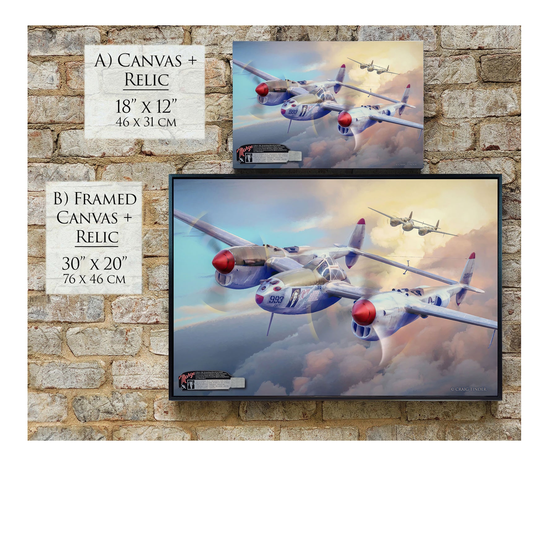 P-38 Lightning - Richard Bong "Marge" Canvas | INCLUDES: Internal Aluminum Fragment