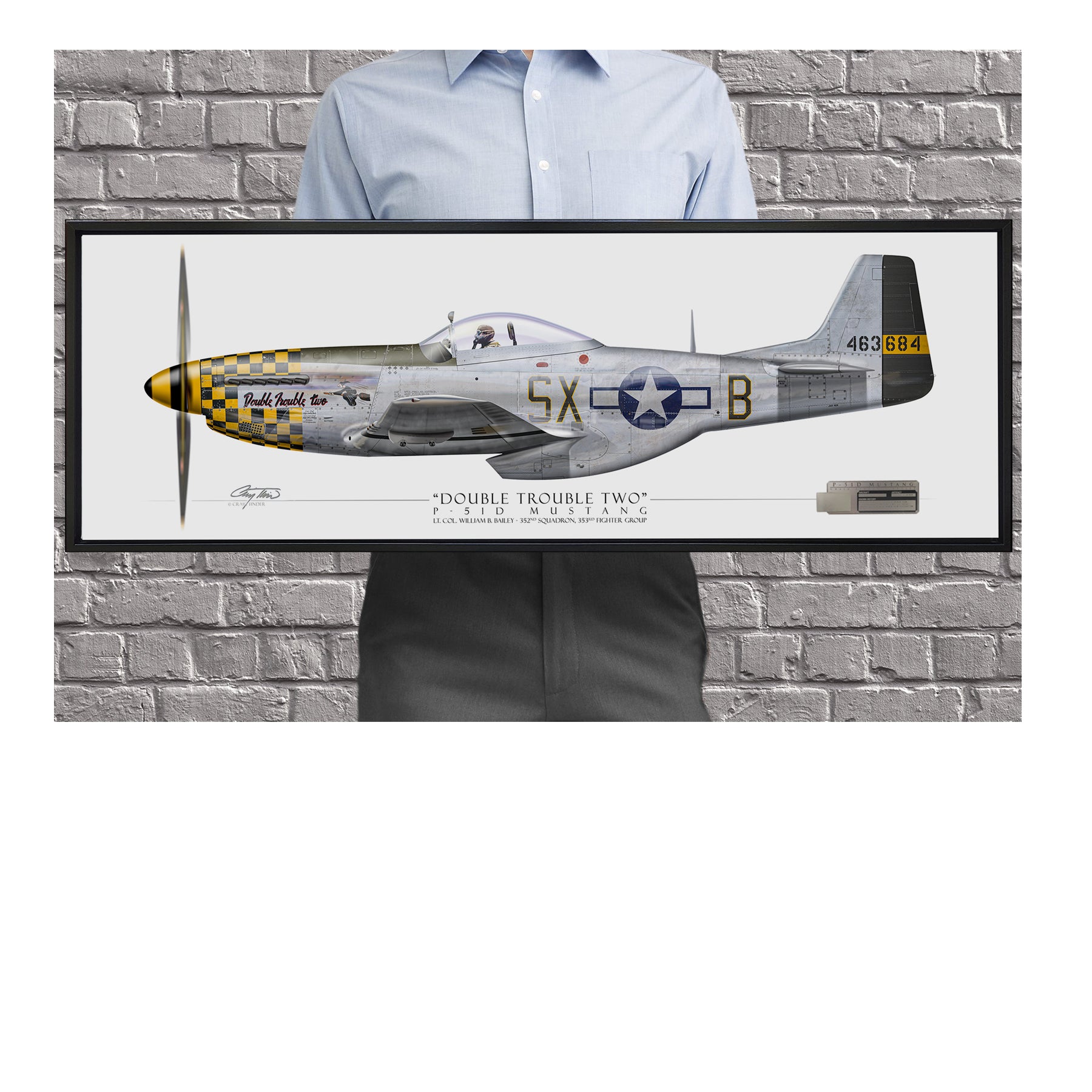 P-51 Mustang Double Trouble Two - Framed Canvas | INCLUDES: Aluminum Relic