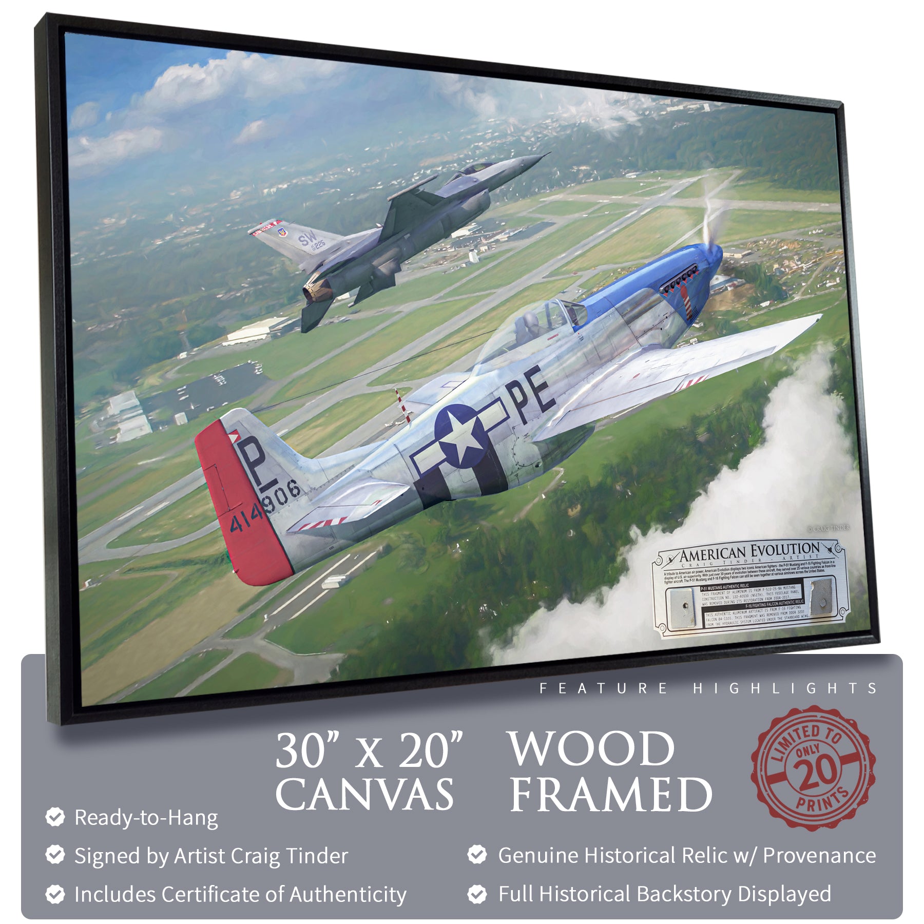 P-51 & F-16 - American Evolution Canvas | INCLUDES: Fuselage Panel & Access Door Relics