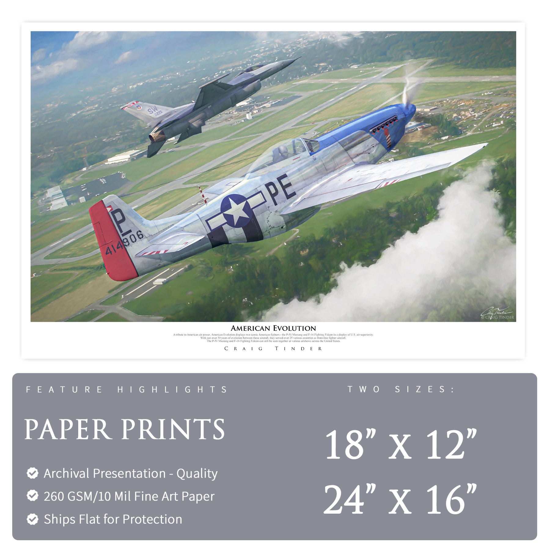 P-51 & F-16 - American Evolution Canvas | INCLUDES: Fuselage Panel & Access Door Relics