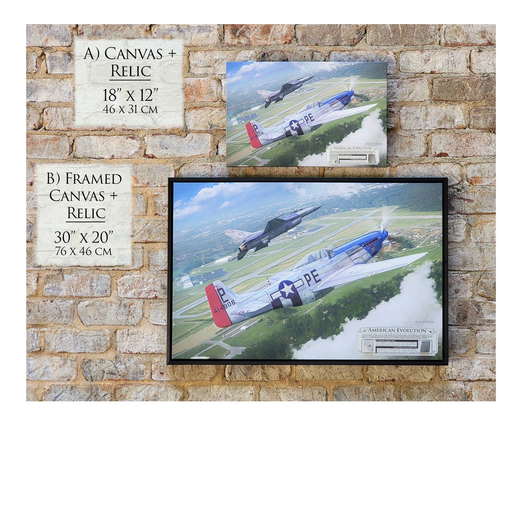 P-51 & F-16 - American Evolution Canvas | INCLUDES: Fuselage Panel & Access Door Relics