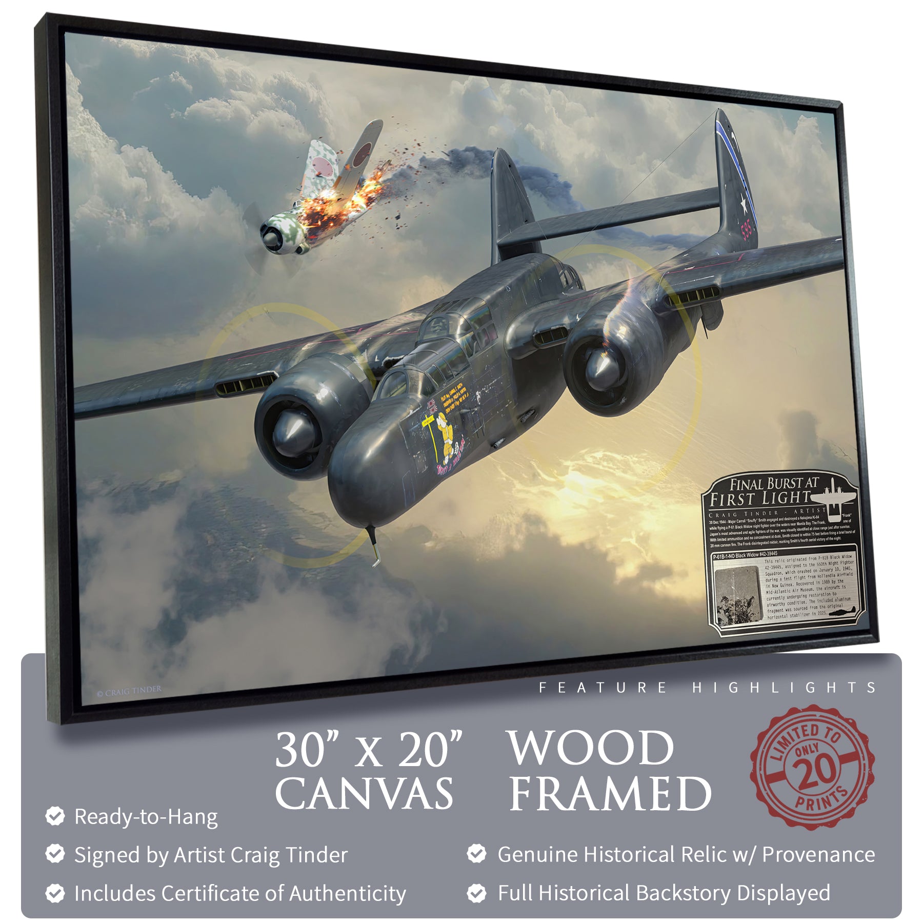 P-61 Black Widow - Final Burst At First Light Canvas | INCLUDES: P-61B Aluminum Relic