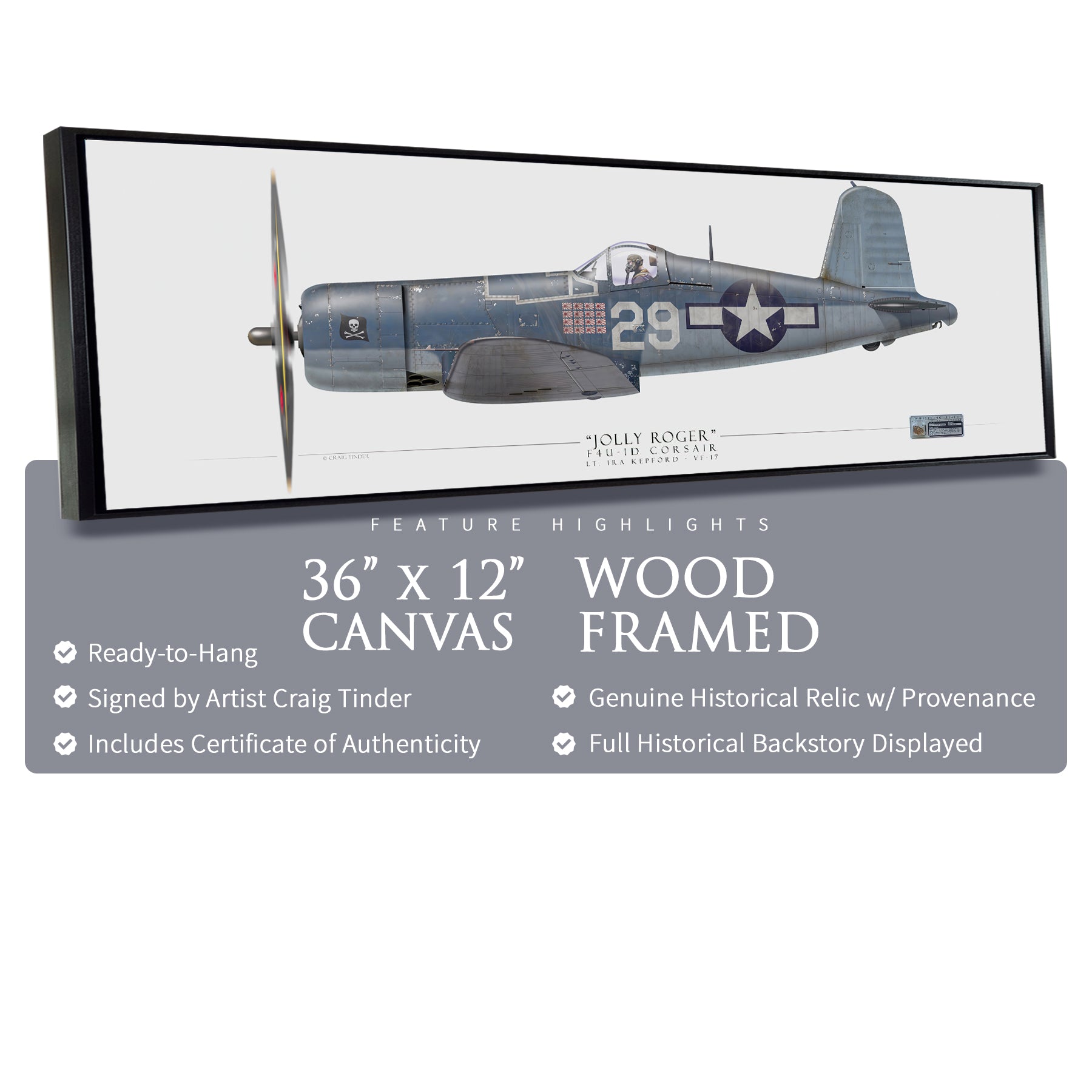 F4U Corsair Ira Kepford - Framed Canvas | INCLUDES: Wing Relic