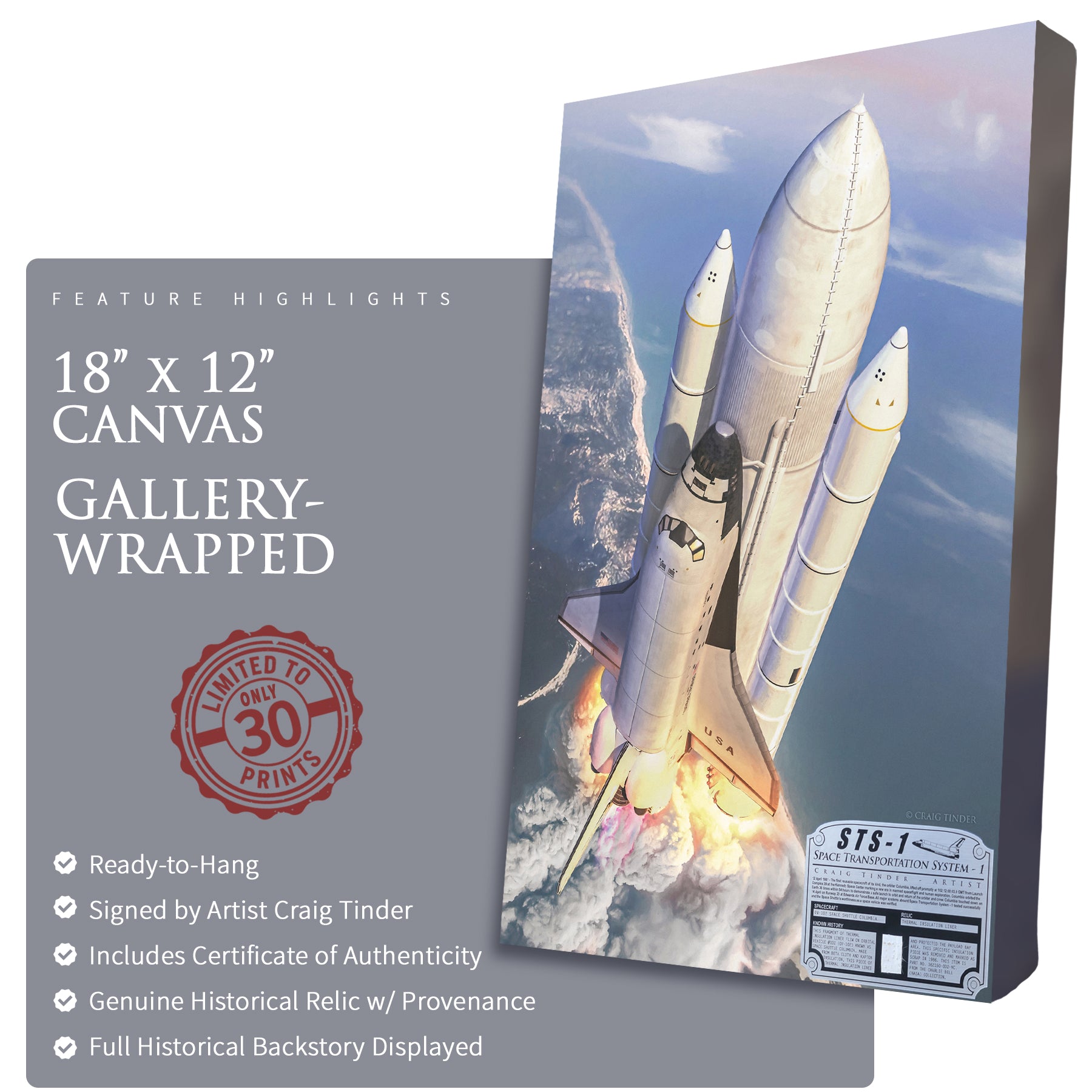 Space Shuttle Columbia - STS-1 Canvas | INCLUDES: Insulation Liner Piece