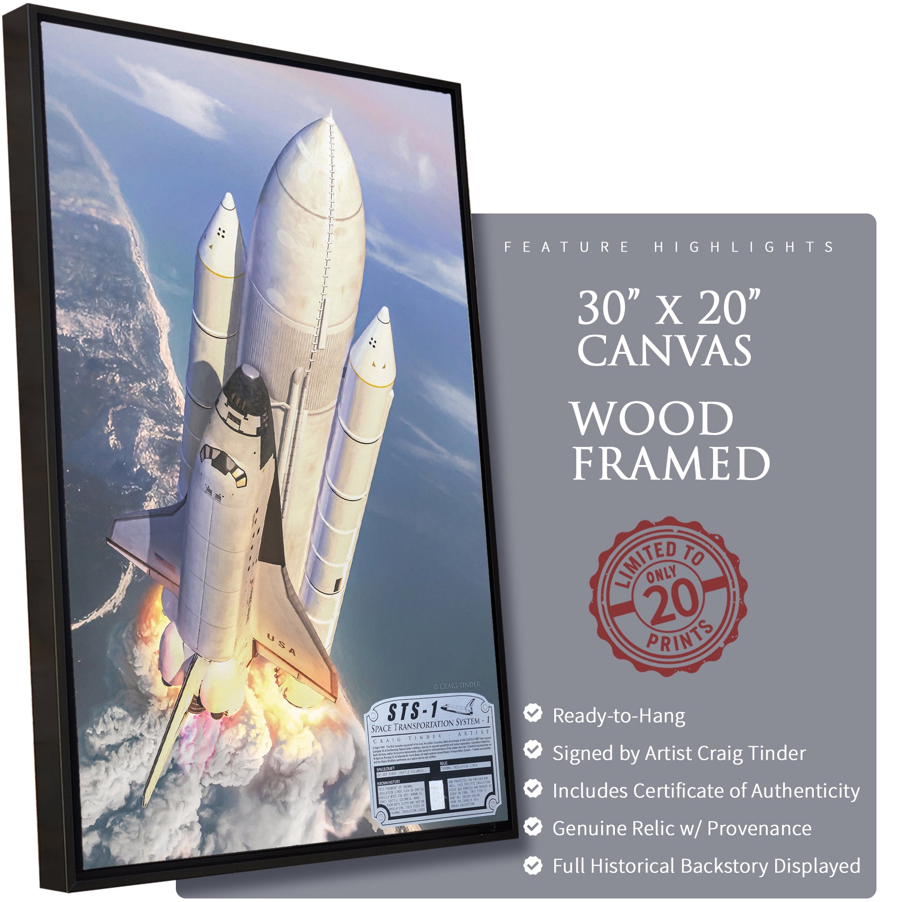 Space Shuttle Columbia - STS-1 Canvas | INCLUDES: Insulation Liner Piece